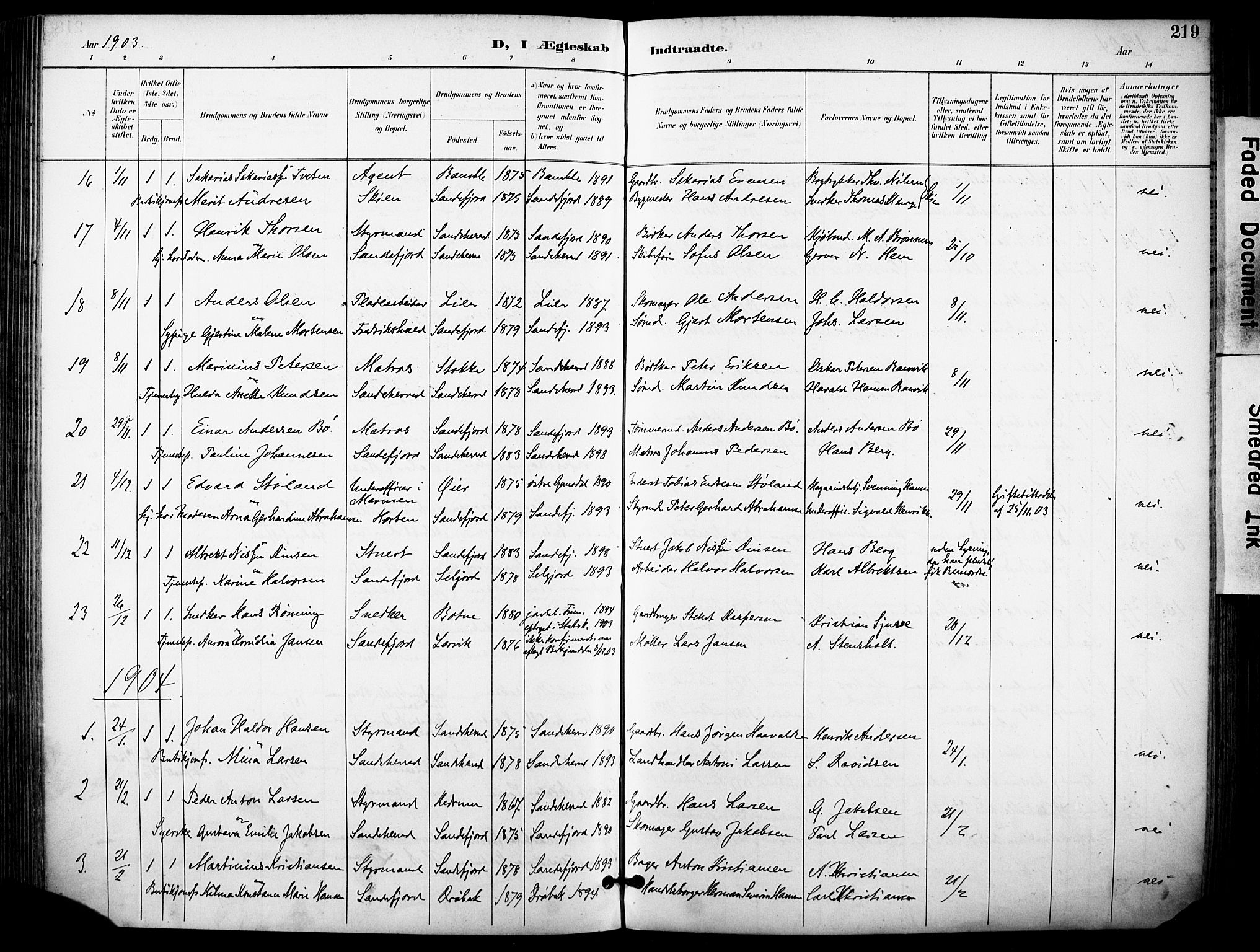 Sandefjord kirkebøker, SAKO/A-315/F/Fa/L0004: Parish register (official) no. 4, 1894-1905, p. 219