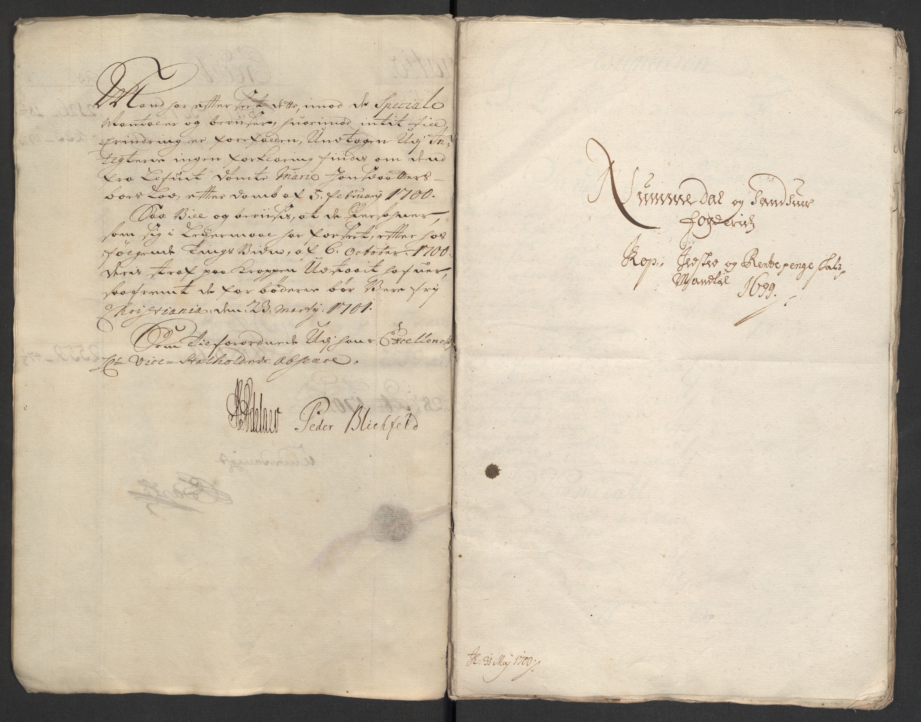 Rentekammeret inntil 1814, Reviderte regnskaper, Fogderegnskap, AV/RA-EA-4092/R24/L1577: Fogderegnskap Numedal og Sandsvær, 1698-1700, p. 23