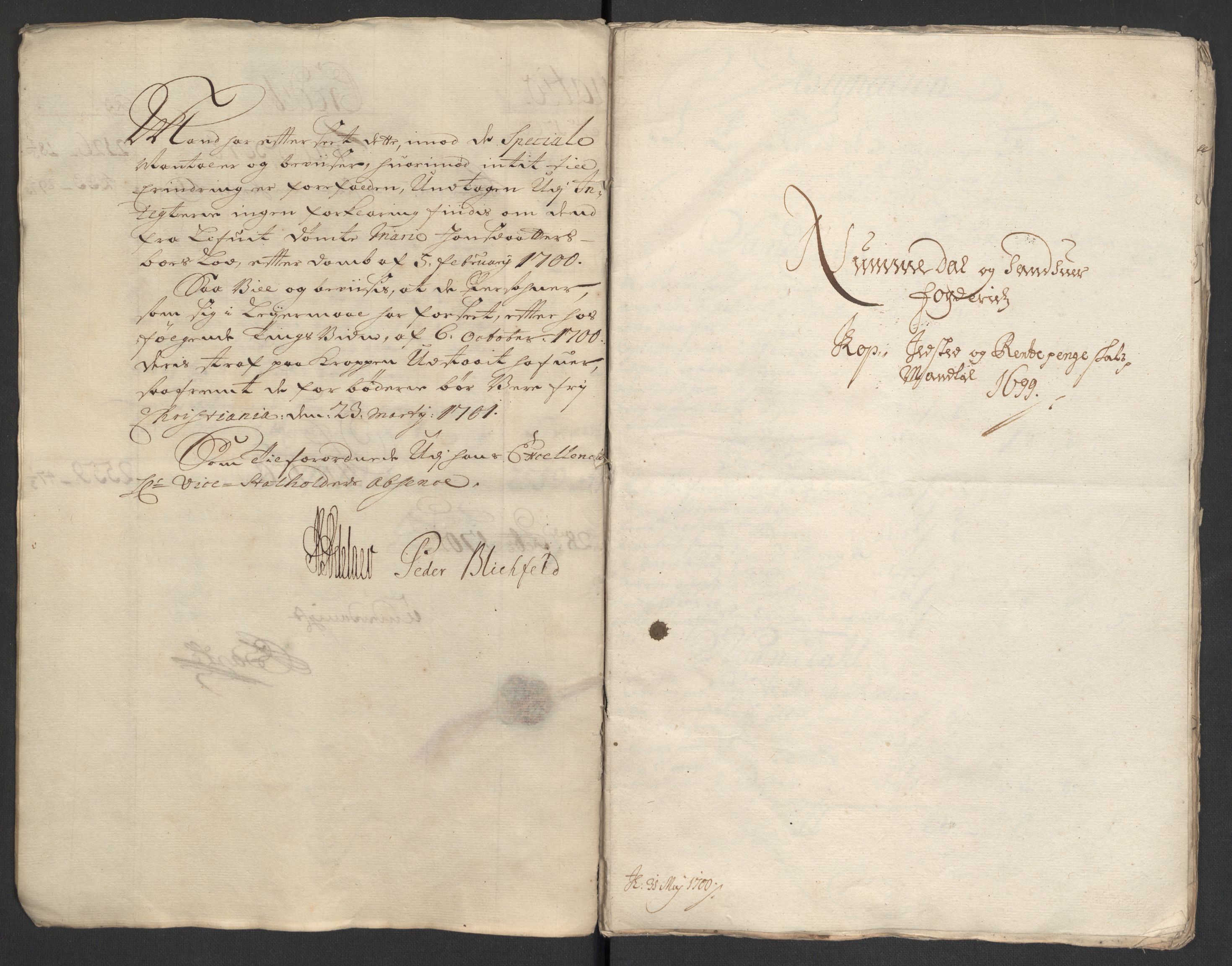 Rentekammeret inntil 1814, Reviderte regnskaper, Fogderegnskap, RA/EA-4092/R24/L1577: Fogderegnskap Numedal og Sandsvær, 1698-1700, p. 23