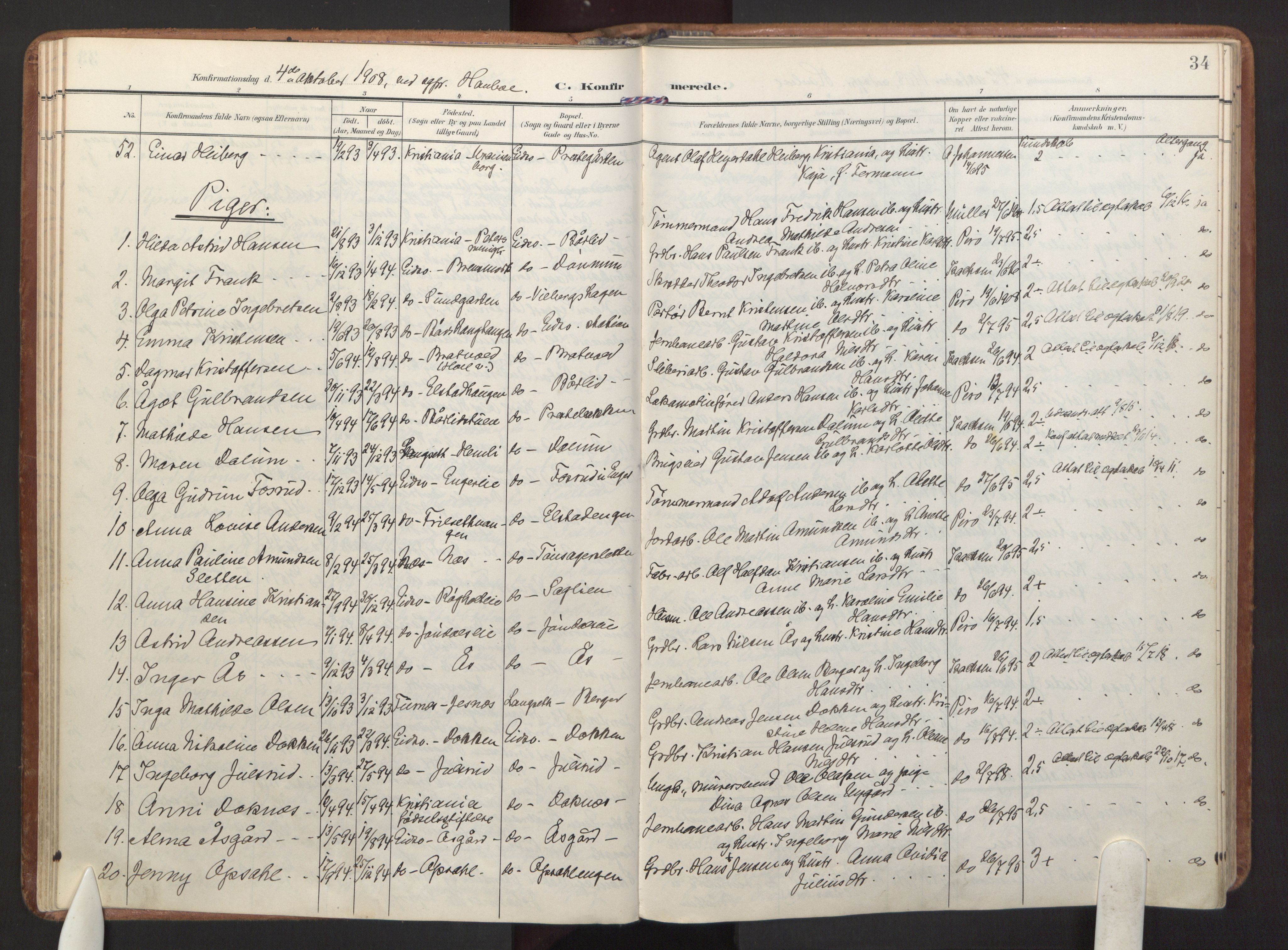 Eidsvoll prestekontor Kirkebøker, AV/SAO-A-10888/F/Fa/L0007: Parish register (official) no. I 7, 1905-1920, p. 34