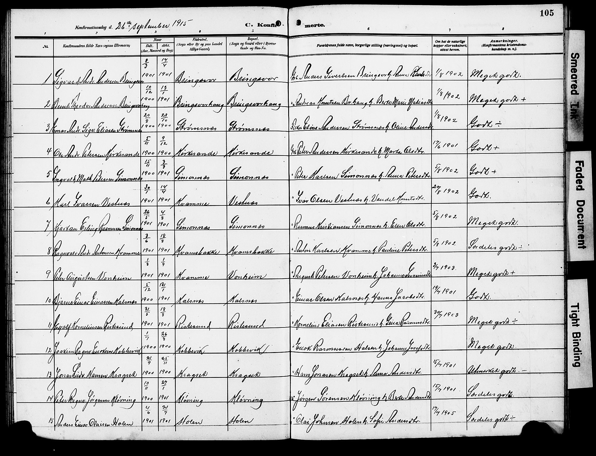 Ministerialprotokoller, klokkerbøker og fødselsregistre - Møre og Romsdal, AV/SAT-A-1454/503/L0050: Parish register (copy) no. 503C05, 1909-1922, p. 105