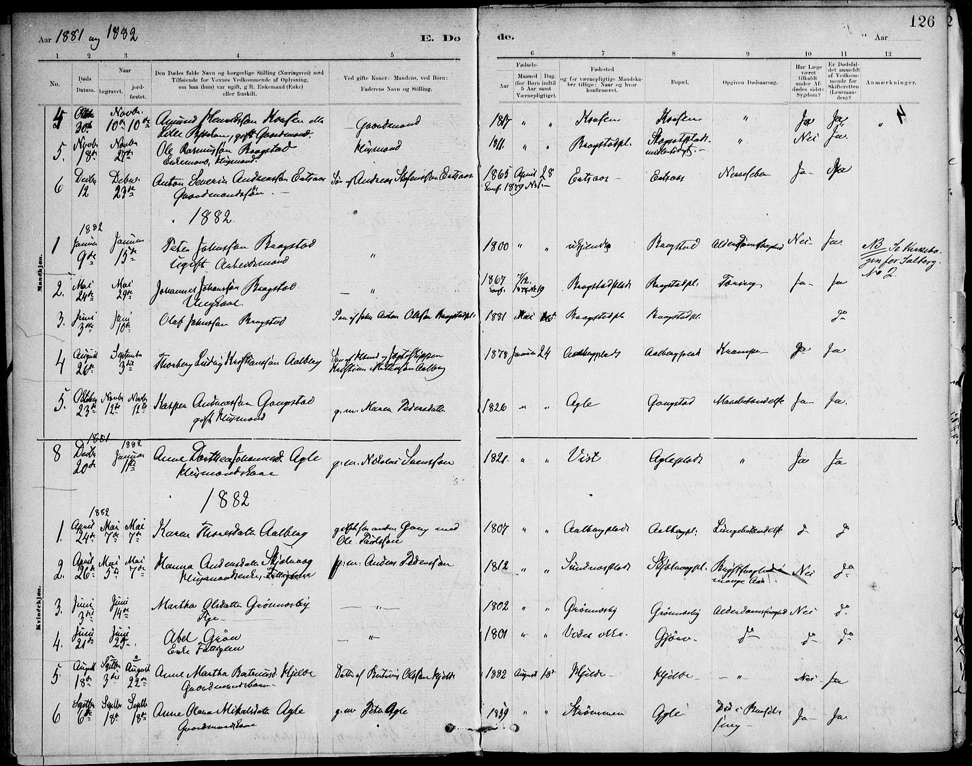 Ministerialprotokoller, klokkerbøker og fødselsregistre - Nord-Trøndelag, AV/SAT-A-1458/732/L0316: Parish register (official) no. 732A01, 1879-1921, p. 126