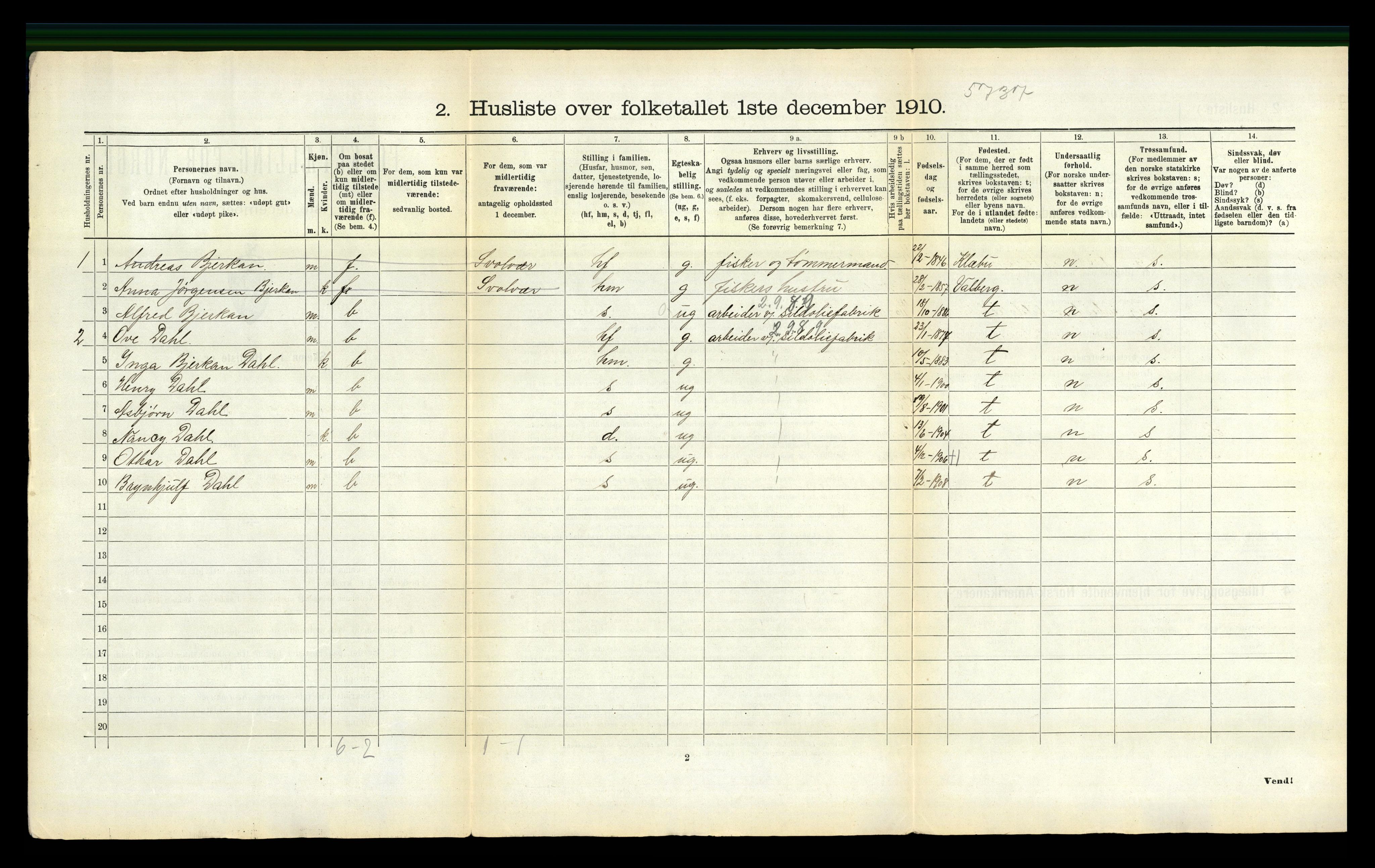 RA, 1910 census for Vågan, 1910, p. 116