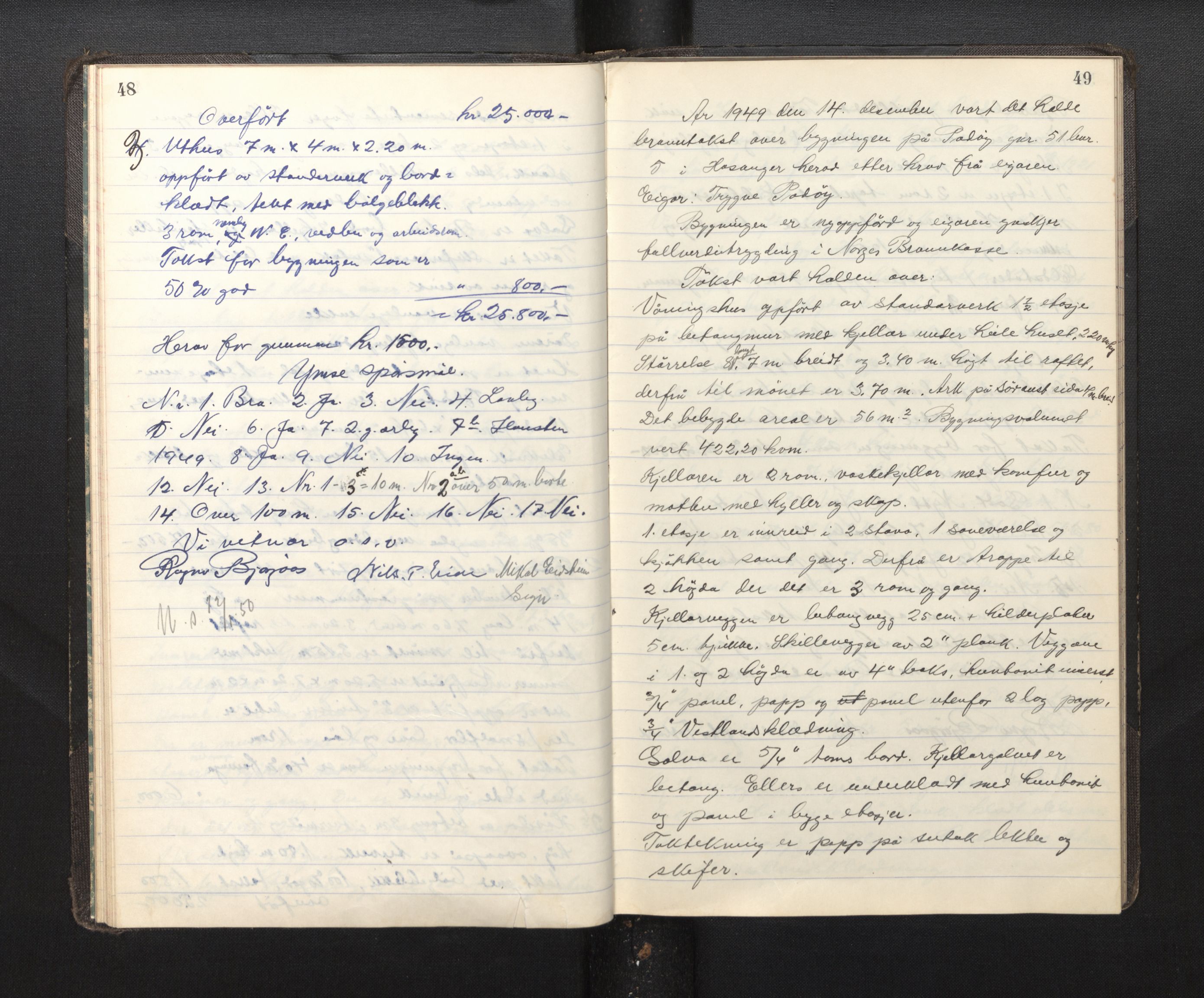 Lensmannen i Hosanger, AV/SAB-A-33001/0012/L0004: Branntakstprotokoll, 1949-1952, p. 48-49