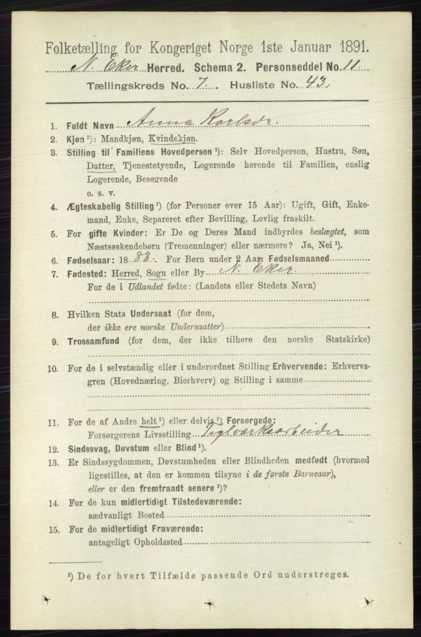 RA, 1891 census for 0625 Nedre Eiker, 1891, p. 3675