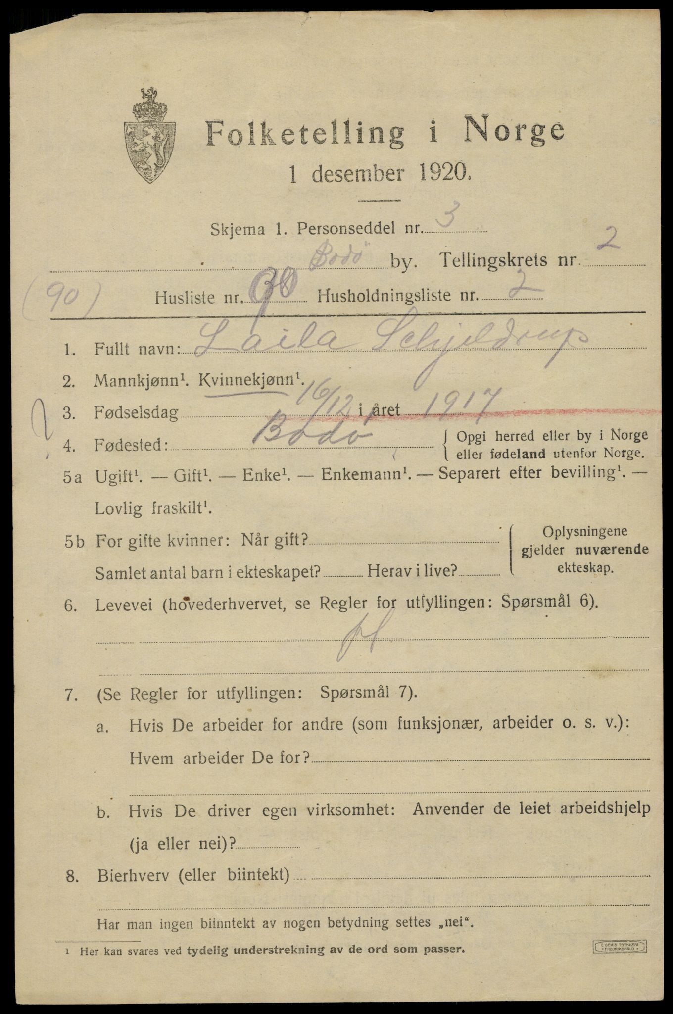 SAT, 1920 census for Bodø, 1920, p. 5671