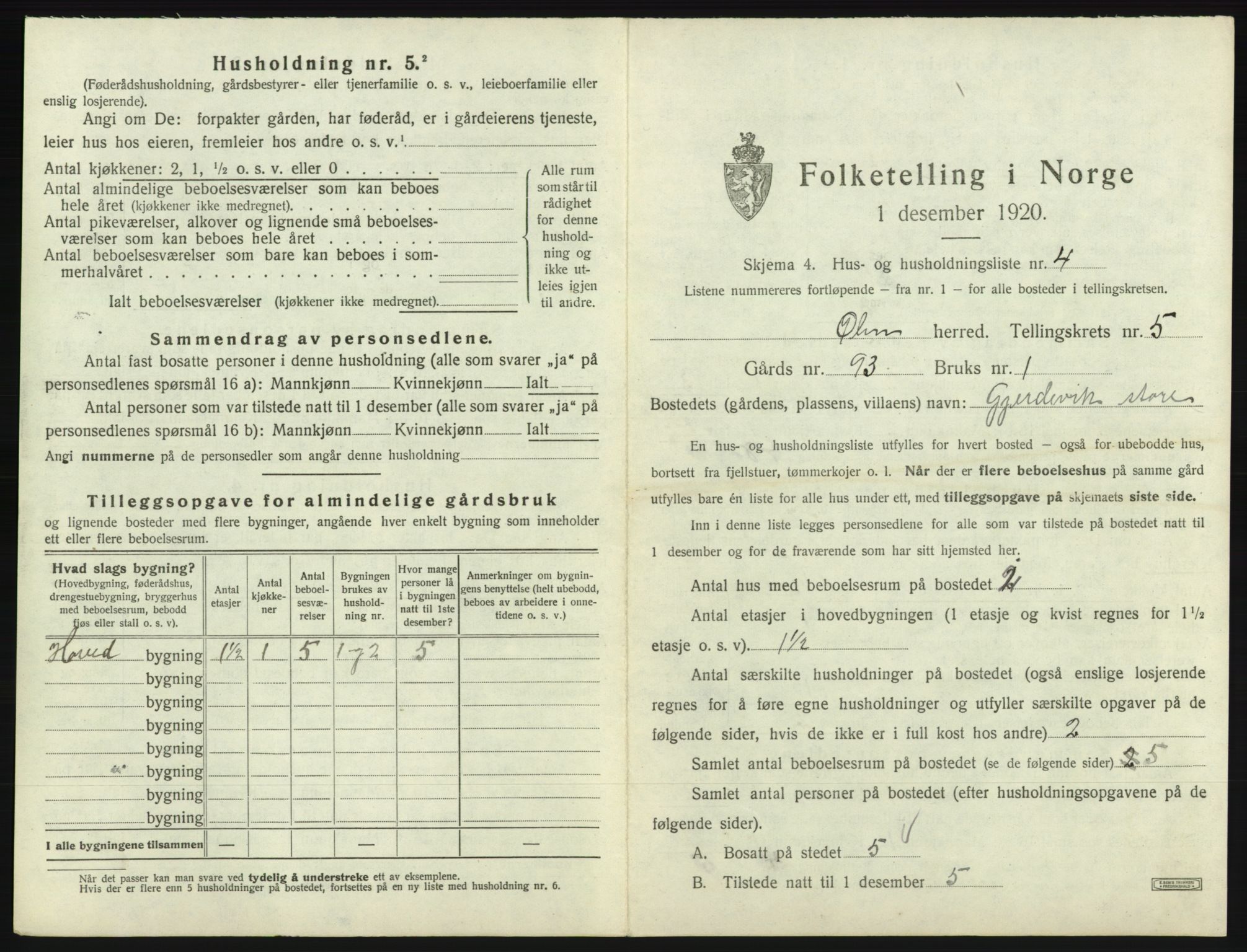 SAB, 1920 census for Ølen, 1920, p. 369