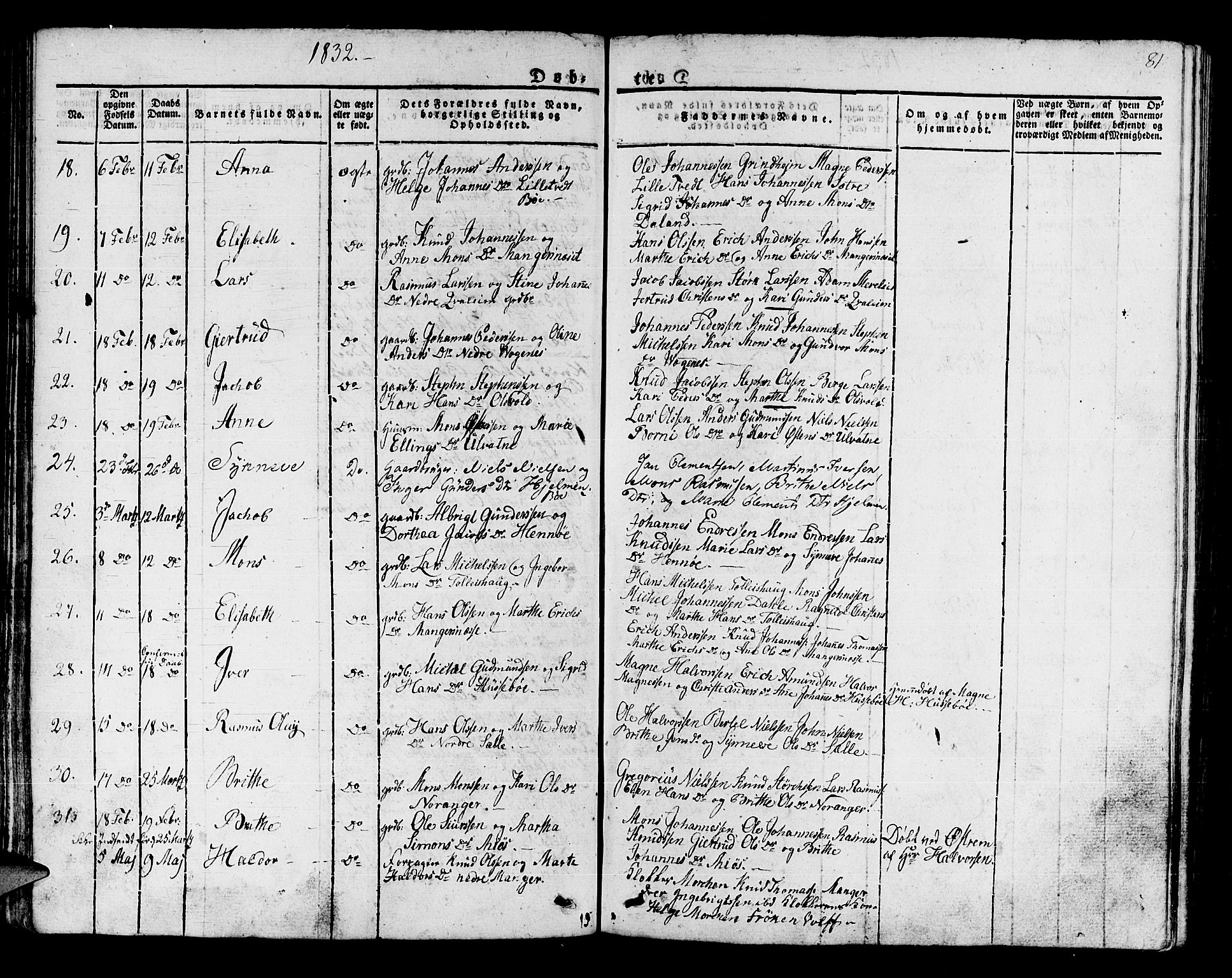 Manger sokneprestembete, AV/SAB-A-76801/H/Haa: Parish register (official) no. A 4, 1824-1838, p. 81