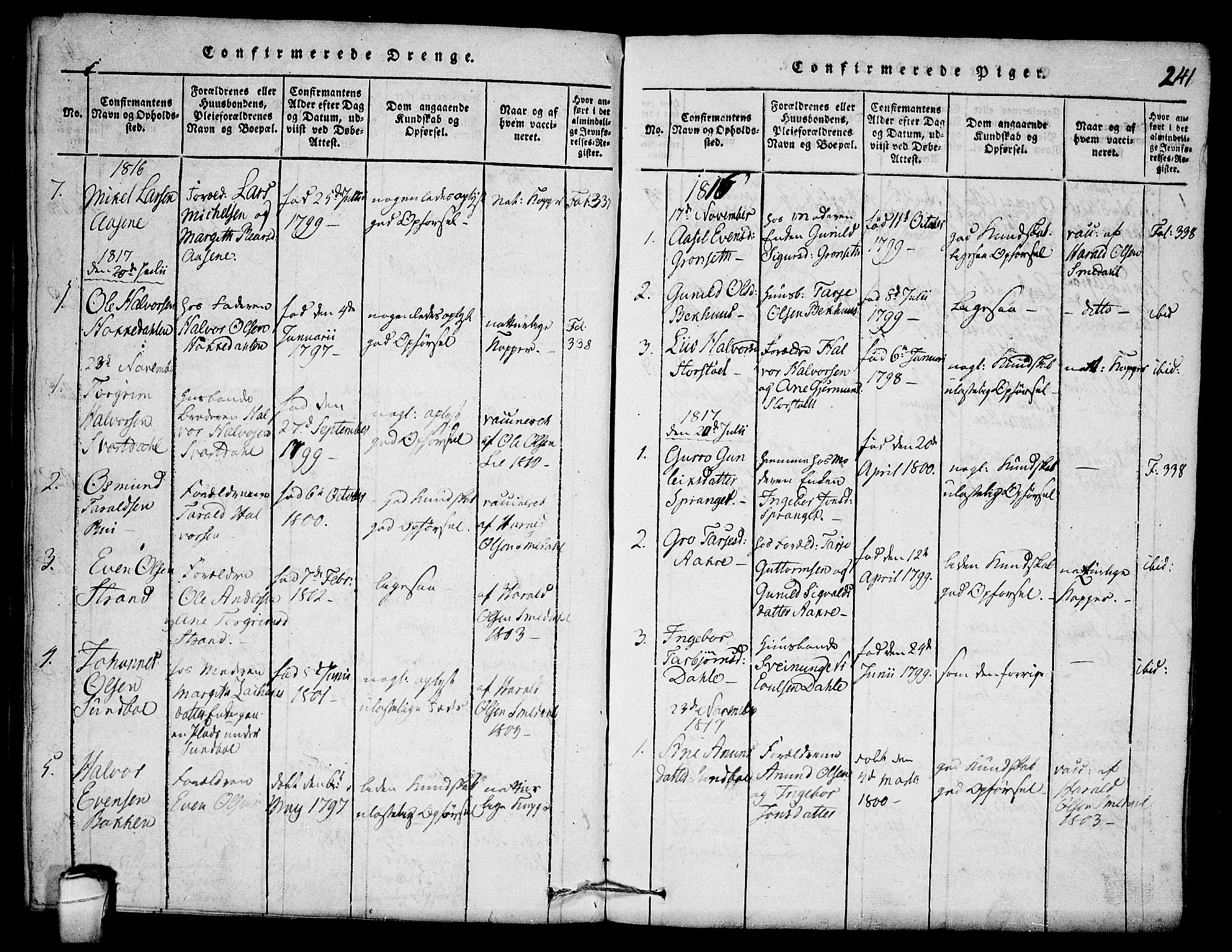 Seljord kirkebøker, SAKO/A-20/F/Fb/L0001: Parish register (official) no. II 1, 1815-1831, p. 241