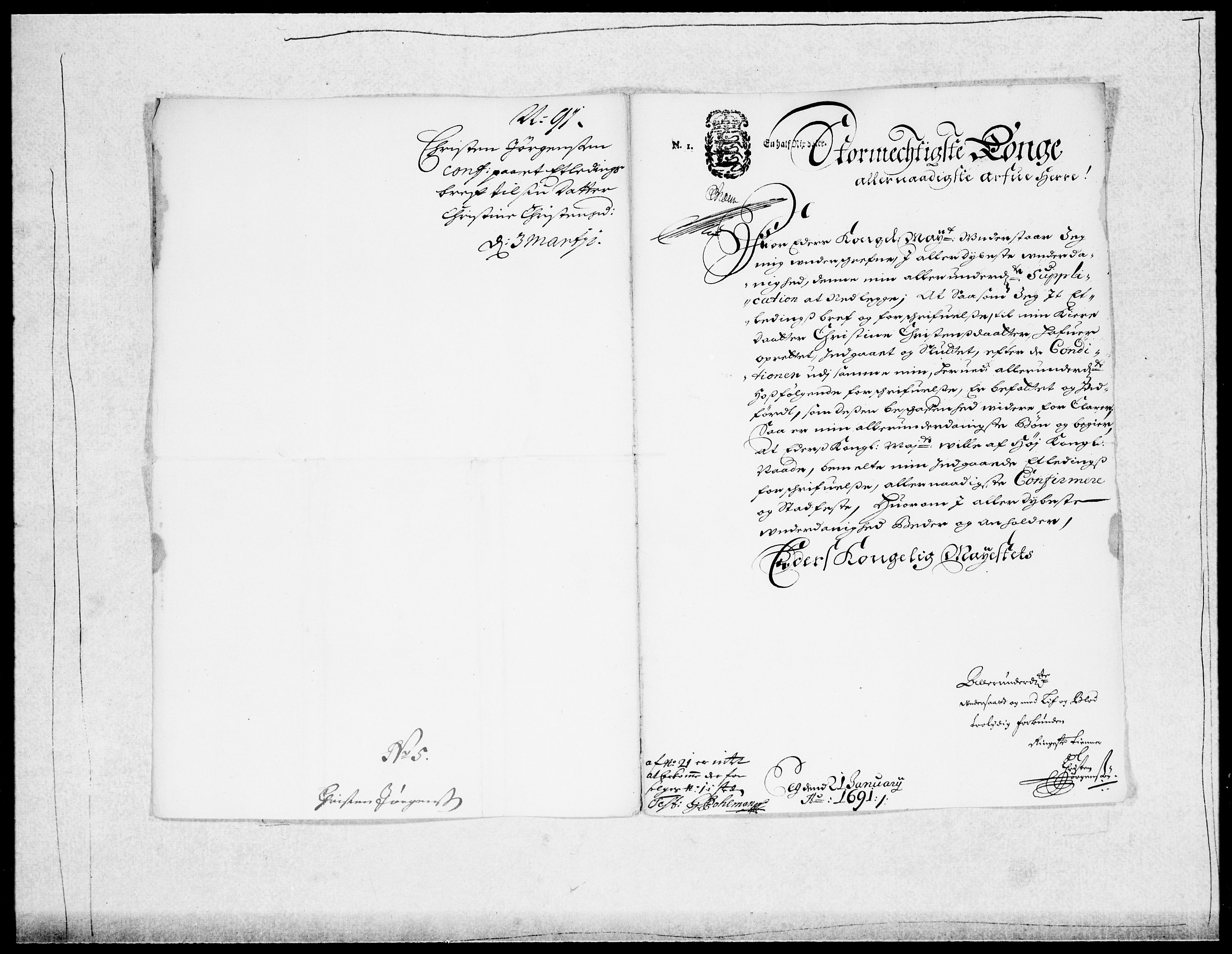 Danske Kanselli 1572-1799, AV/RA-EA-3023/F/Fc/Fcc/Fcca/L0044: Norske innlegg 1572-1799, 1690-1691, p. 101