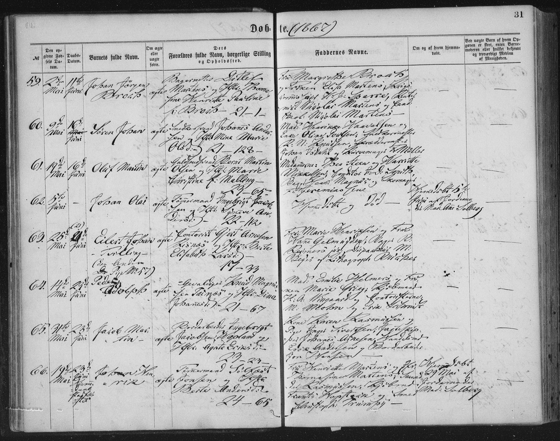 Korskirken sokneprestembete, SAB/A-76101/H/Haa/L0019: Parish register (official) no. B 5, 1866-1871, p. 31