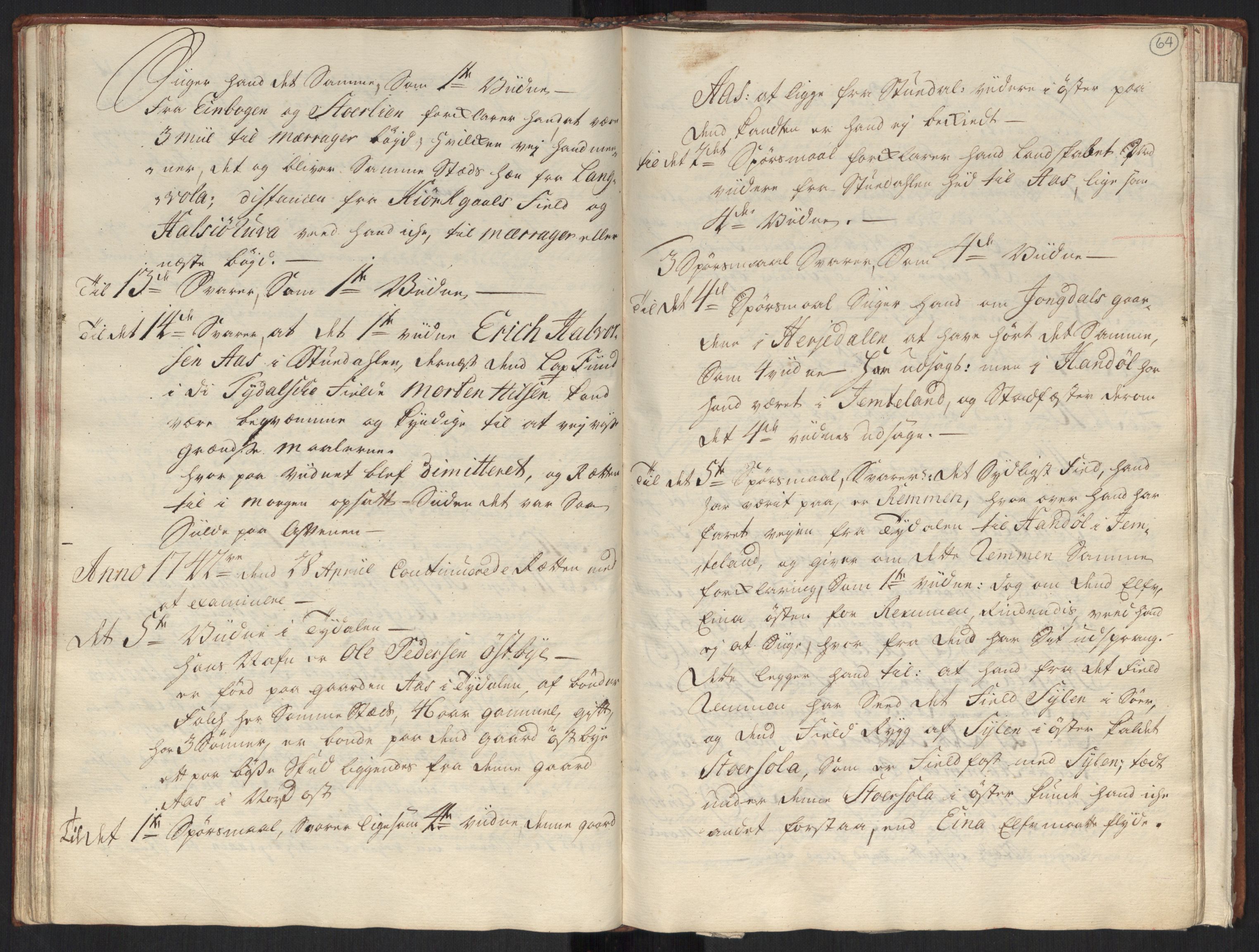 Danske Kanselli, Grensearkivet, AV/RA-EA-4062/F/L0010/0002: Volum XX-XXII / Vol. XXI: Major Schnitlers grenseeksaminasjonsprotokoll, 1. bind, 1742, p. 63b-64a