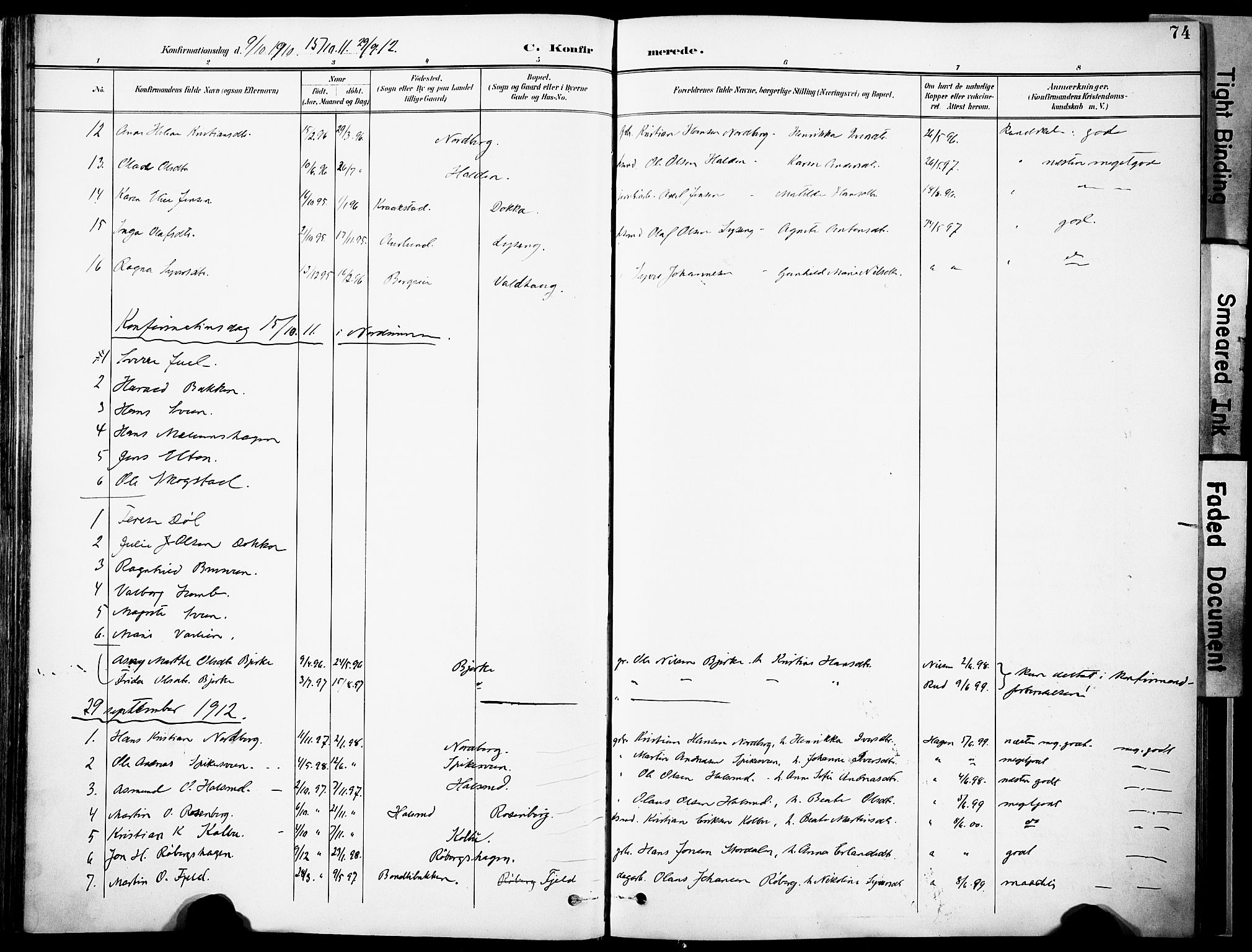 Nordre Land prestekontor, SAH/PREST-124/H/Ha/Haa/L0006: Parish register (official) no. 6, 1897-1914, p. 74