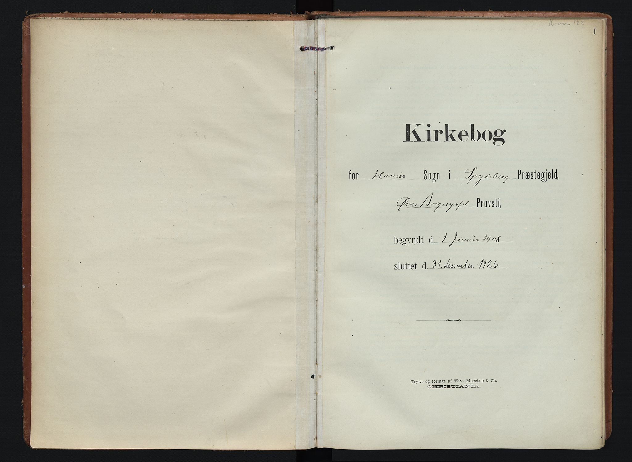 Spydeberg prestekontor Kirkebøker, SAO/A-10924/F/Fb/L0002: Parish register (official) no. II 2, 1908-1926, p. 1