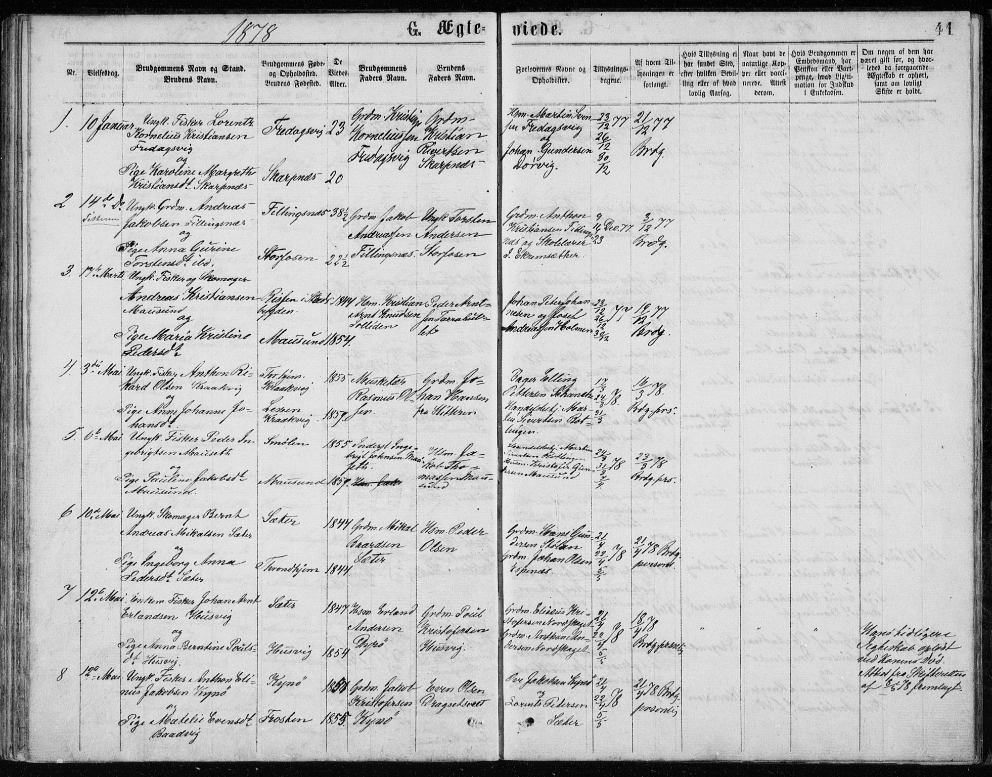 Ministerialprotokoller, klokkerbøker og fødselsregistre - Sør-Trøndelag, SAT/A-1456/640/L0577: Parish register (official) no. 640A02, 1877-1878, p. 41