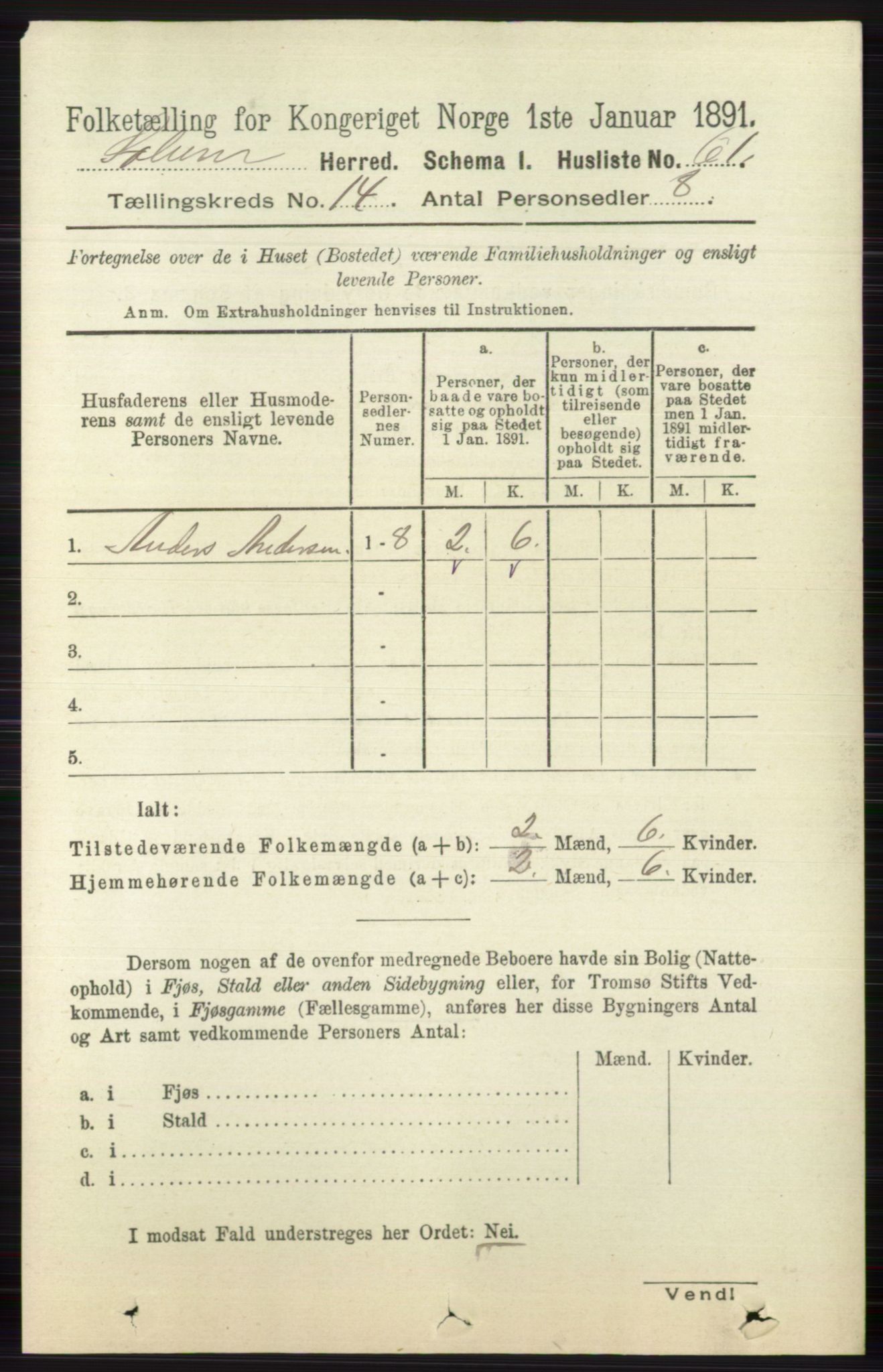 RA, 1891 census for 0818 Solum, 1891, p. 6356