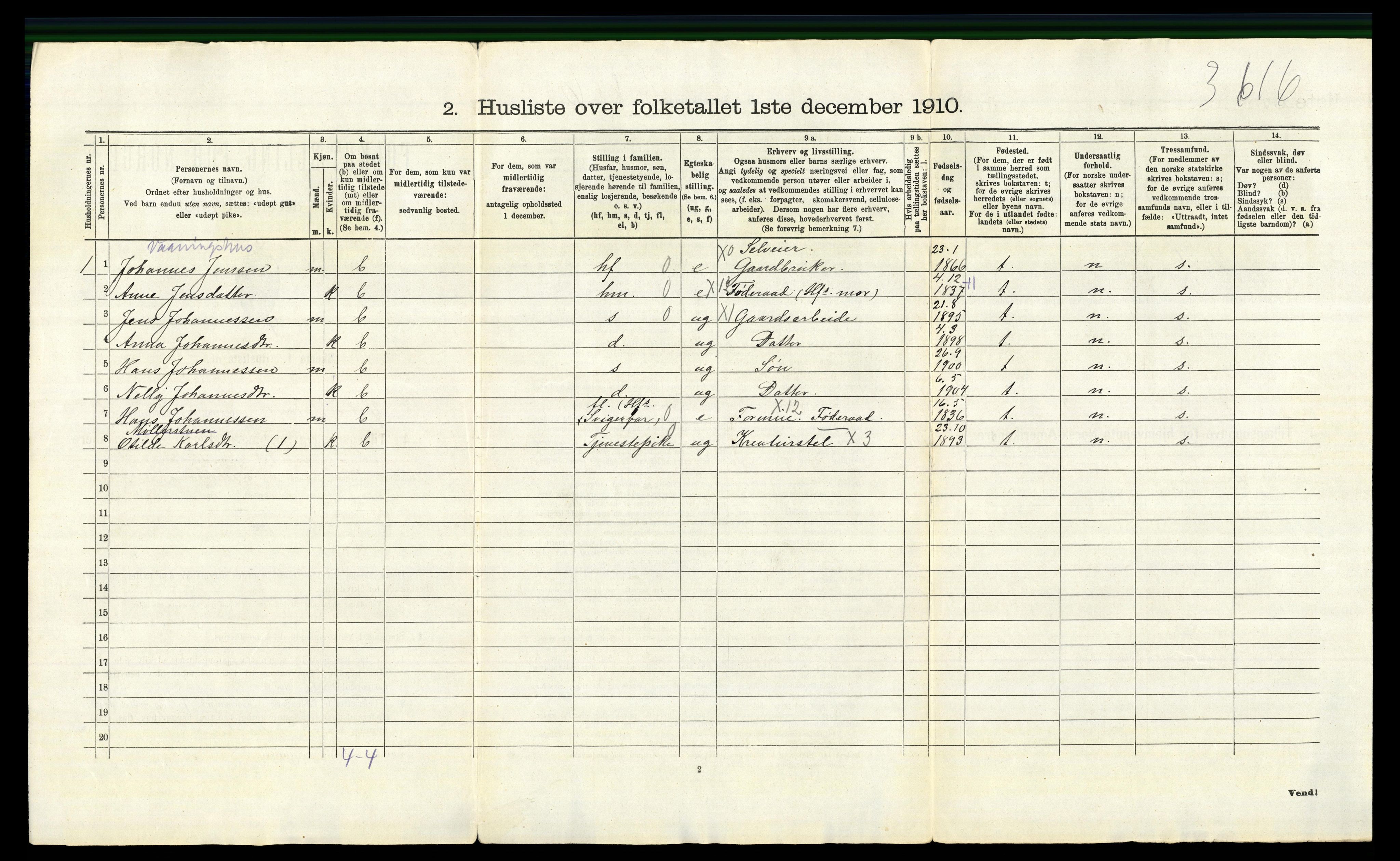 RA, 1910 census for Østre Toten, 1910, p. 72