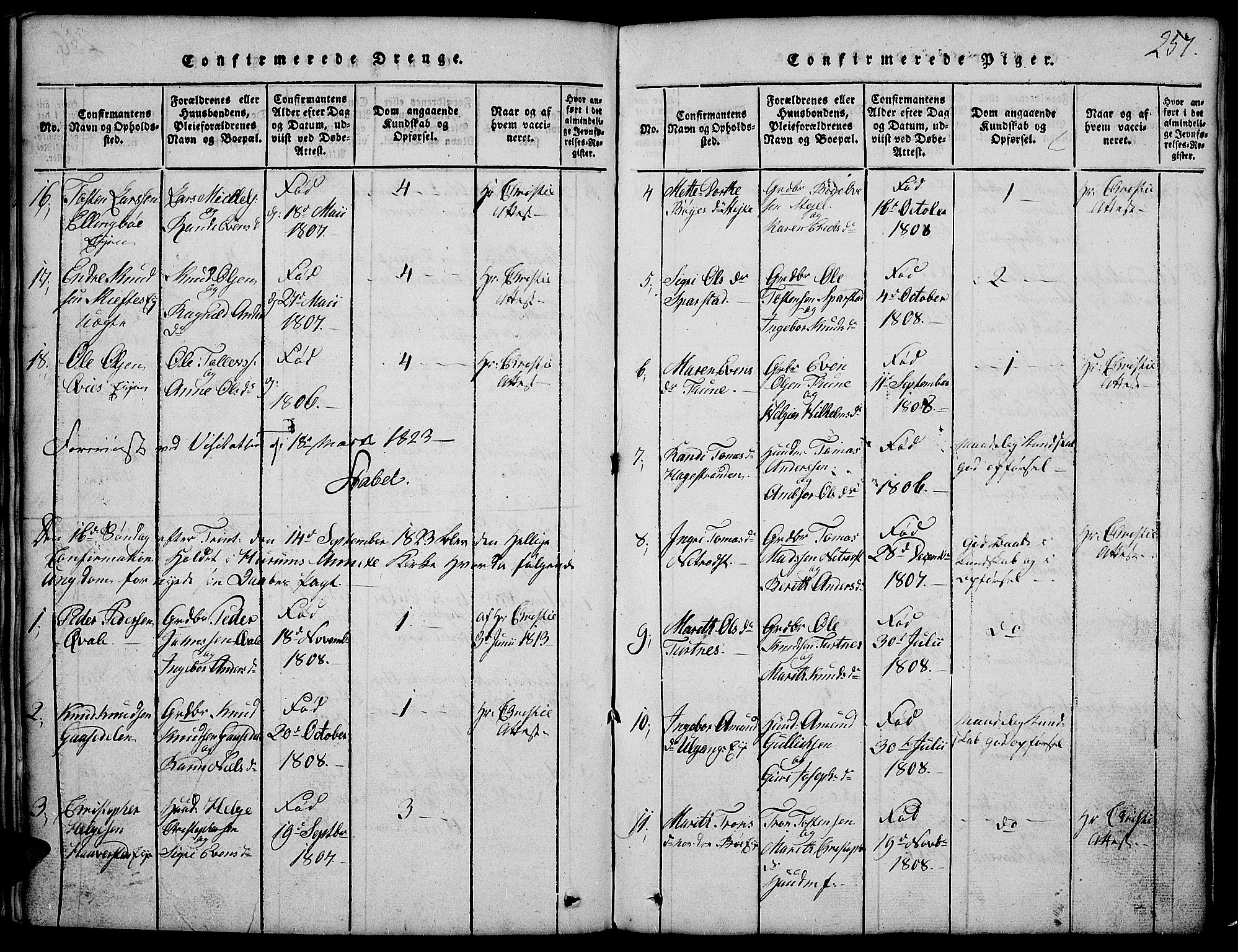 Vang prestekontor, Valdres, SAH/PREST-140/H/Hb/L0002: Parish register (copy) no. 2, 1814-1889, p. 257