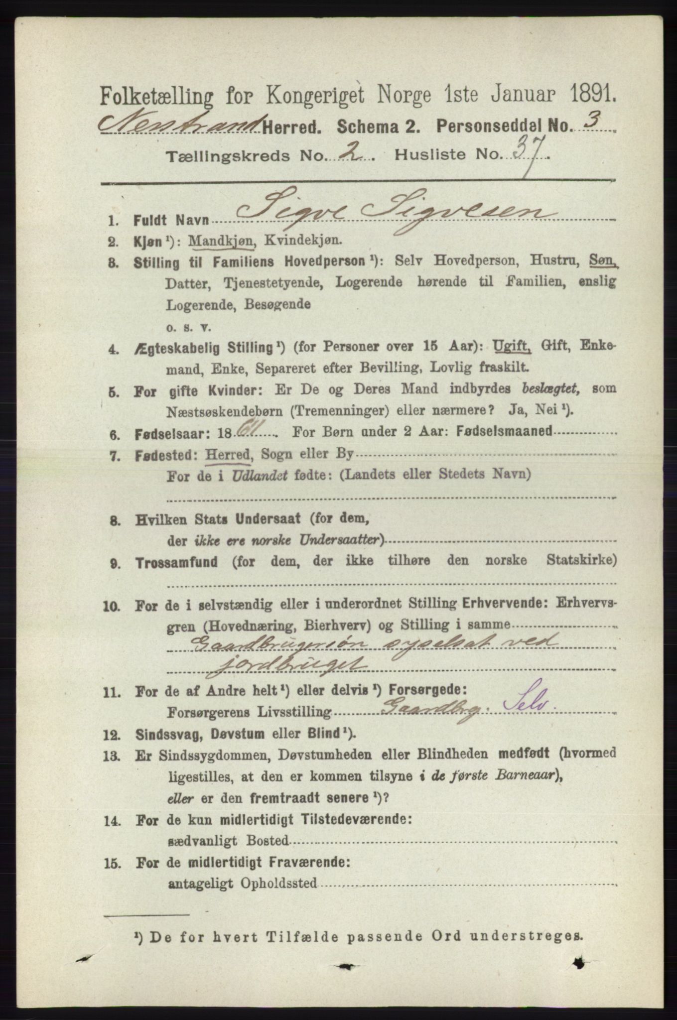 RA, 1891 census for 1139 Nedstrand, 1891, p. 410