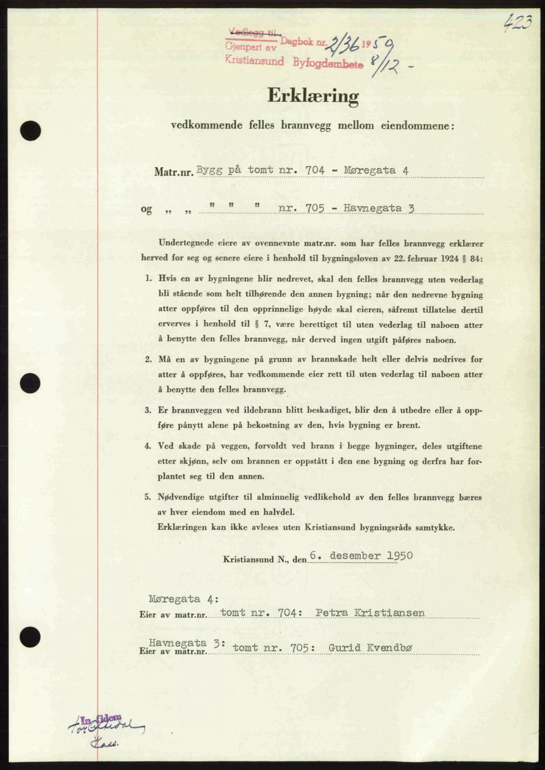 Kristiansund byfogd, AV/SAT-A-4587/A/27: Mortgage book no. 50, 1950-1950, Diary no: : 2136/1950