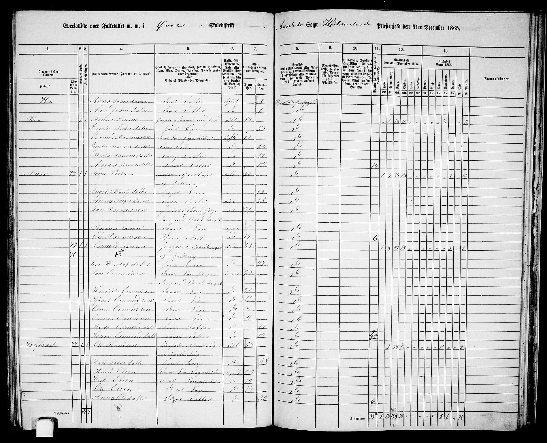 RA, 1865 census for Hjelmeland, 1865, p. 173