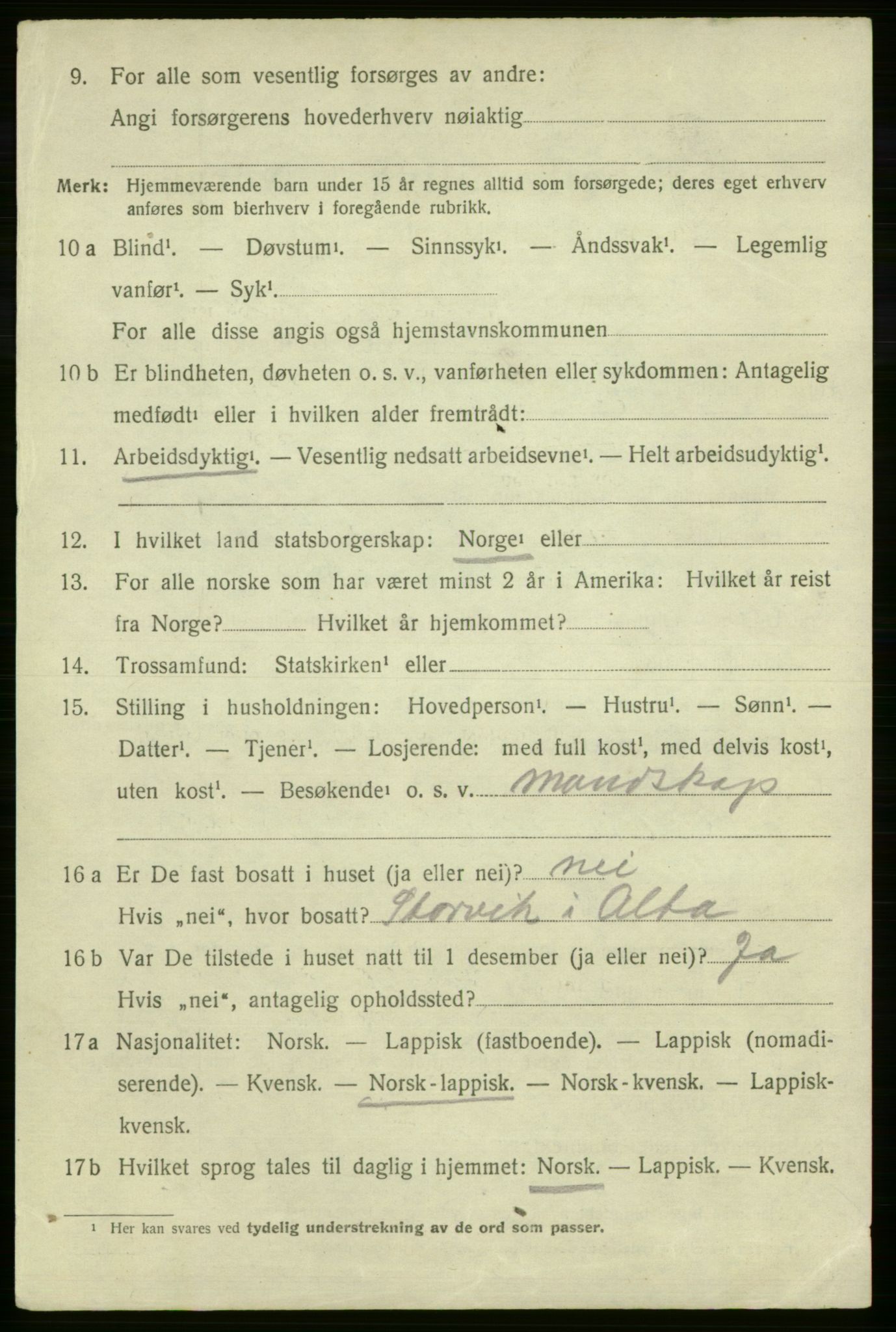 SATØ, 1920 census for Talvik, 1920, p. 4059