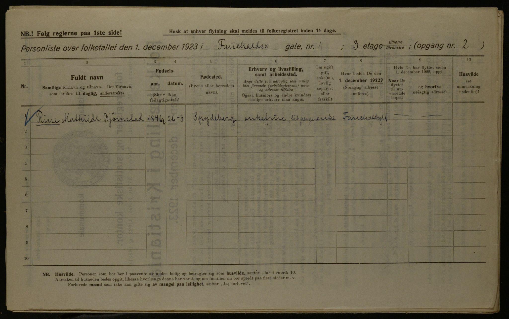 OBA, Municipal Census 1923 for Kristiania, 1923, p. 26569