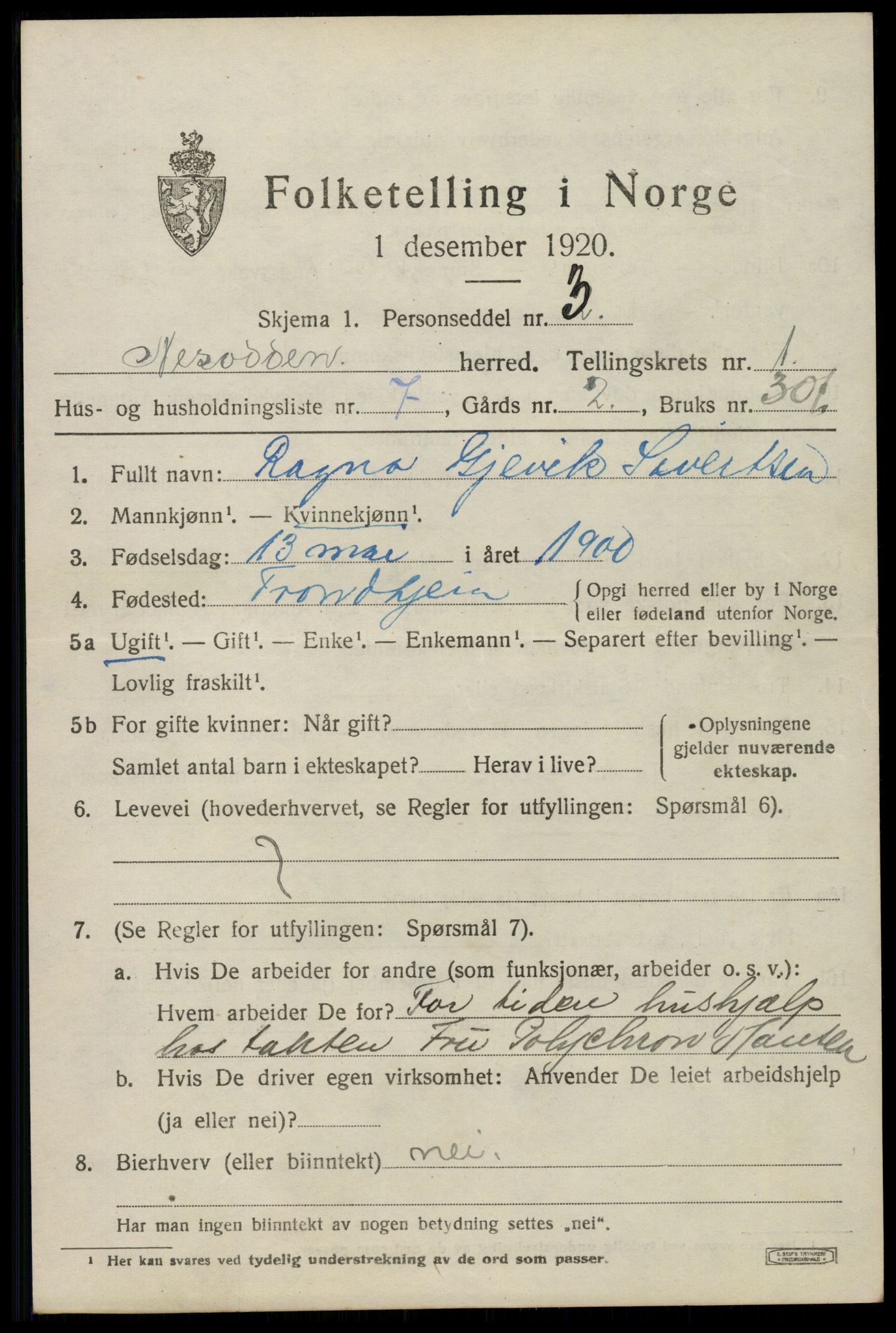 SAO, 1920 census for Nesodden, 1920, p. 1813