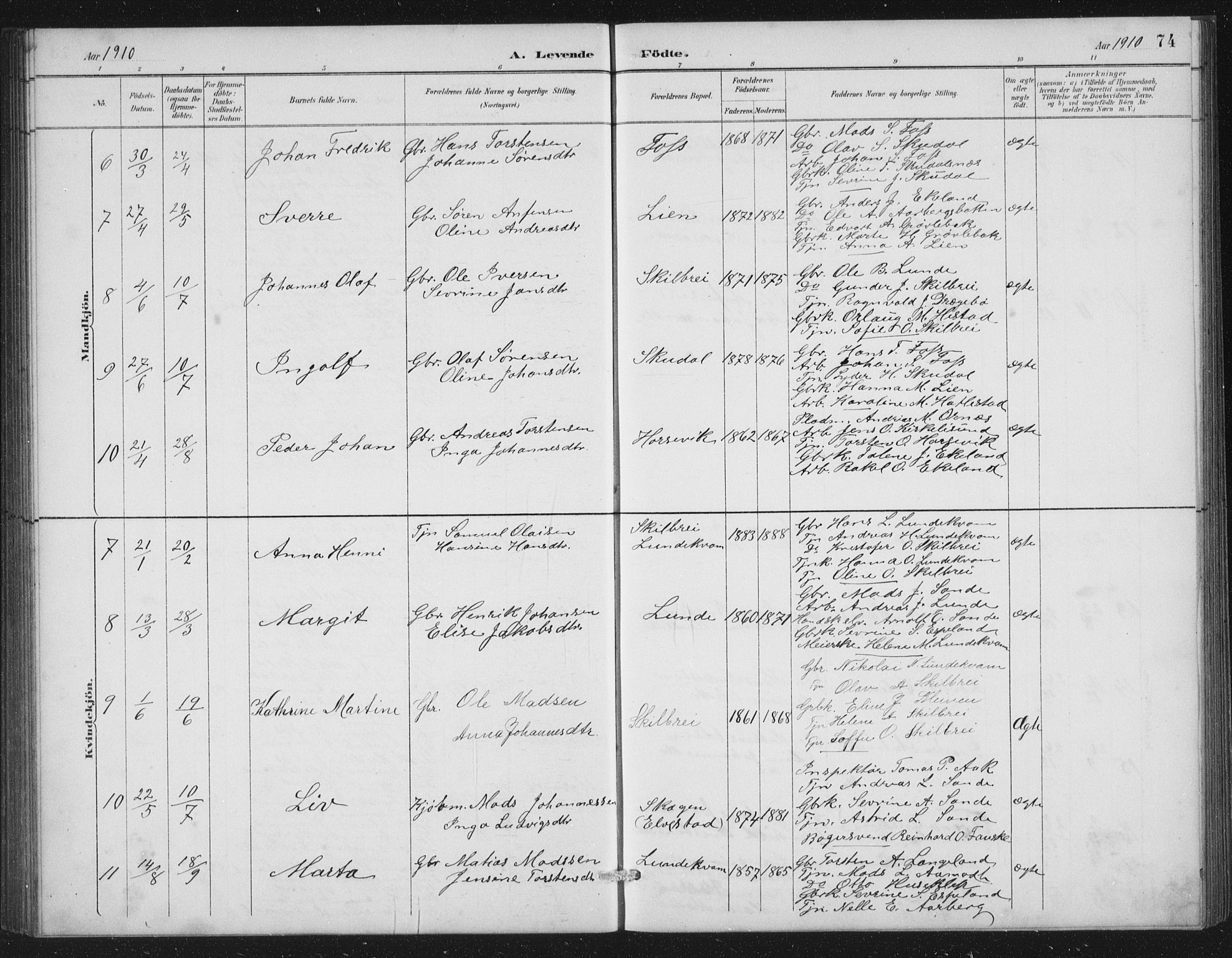 Gaular sokneprestembete, SAB/A-80001/H/Hab: Parish register (copy) no. A 4, 1889-1912, p. 74