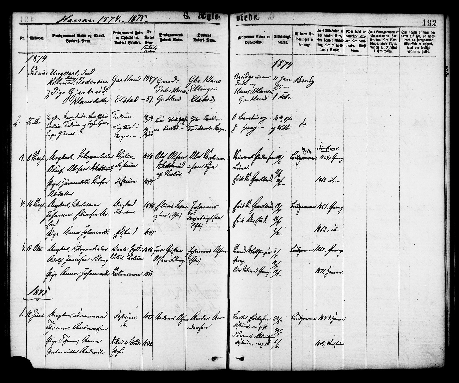 Ministerialprotokoller, klokkerbøker og fødselsregistre - Nord-Trøndelag, SAT/A-1458/758/L0516: Parish register (official) no. 758A03 /3, 1869-1879, p. 192