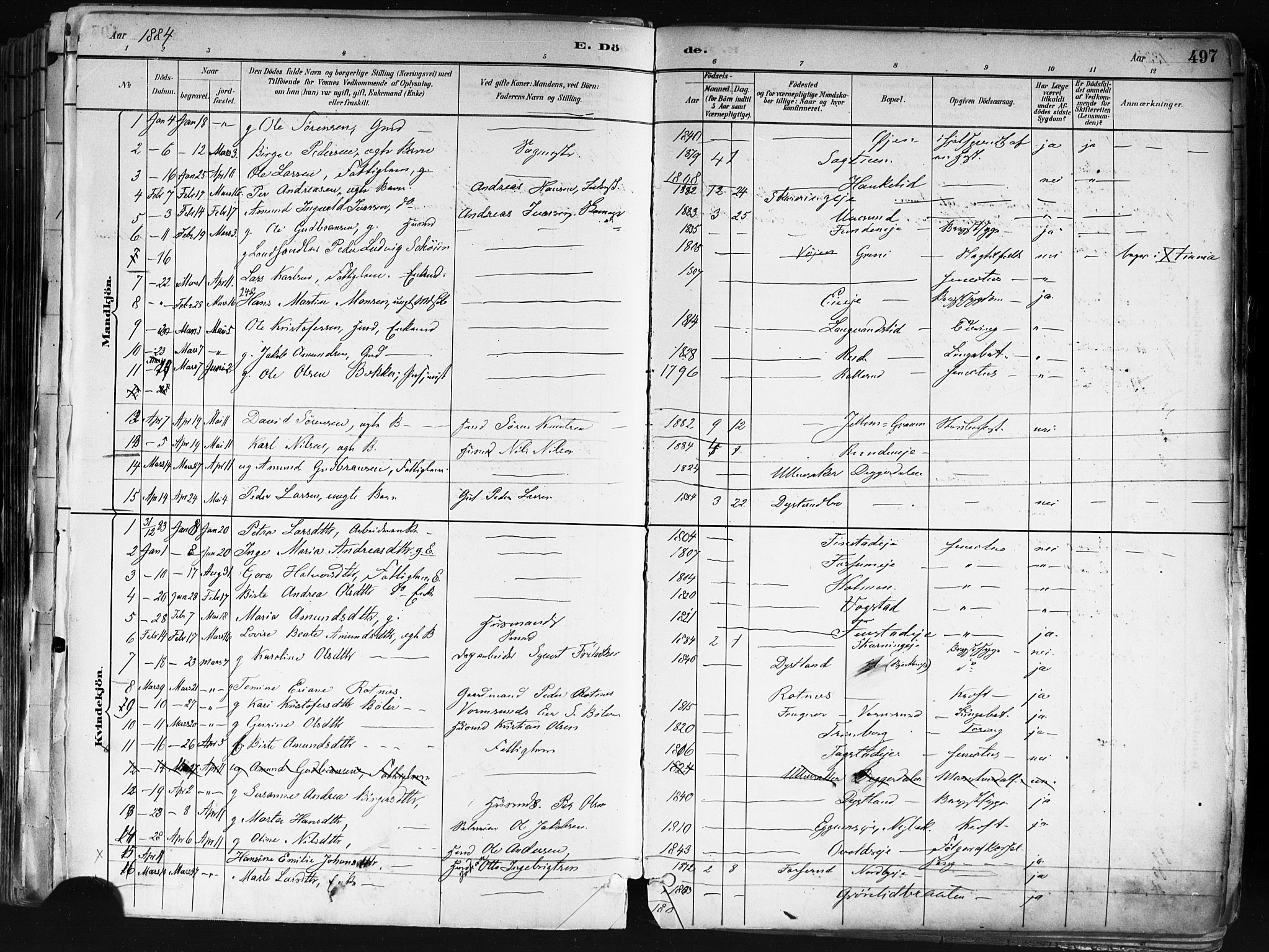 Nes prestekontor Kirkebøker, SAO/A-10410/F/Fa/L0010: Parish register (official) no. I 10, 1883-1898, p. 497