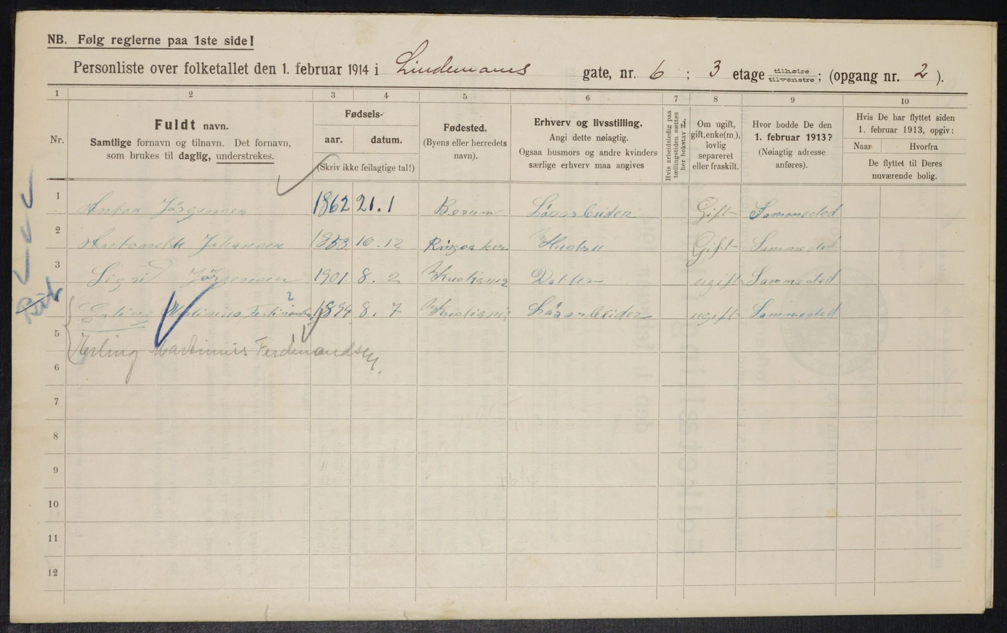 OBA, Municipal Census 1914 for Kristiania, 1914, p. 57614