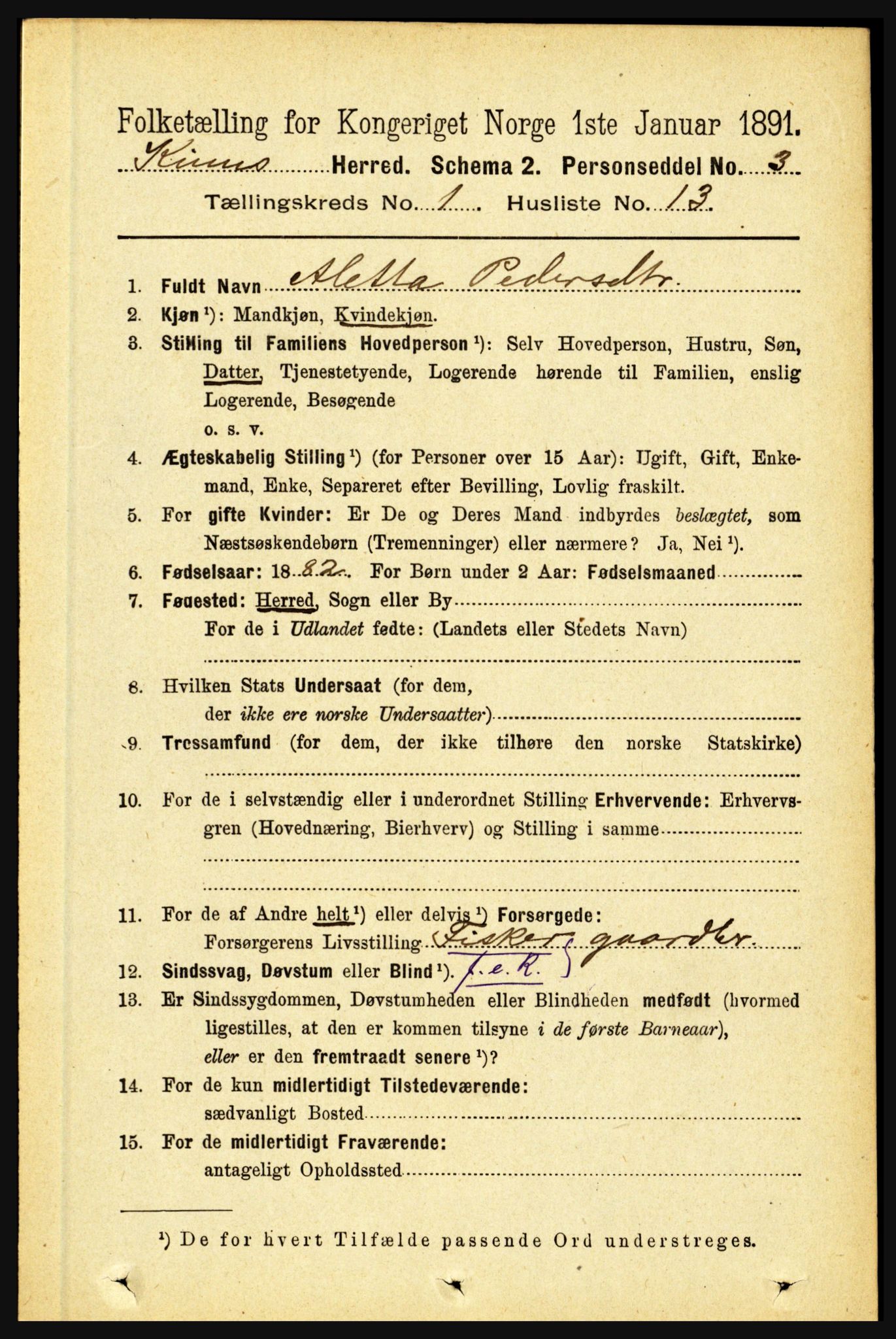 RA, 1891 census for 1437 Kinn, 1891, p. 176