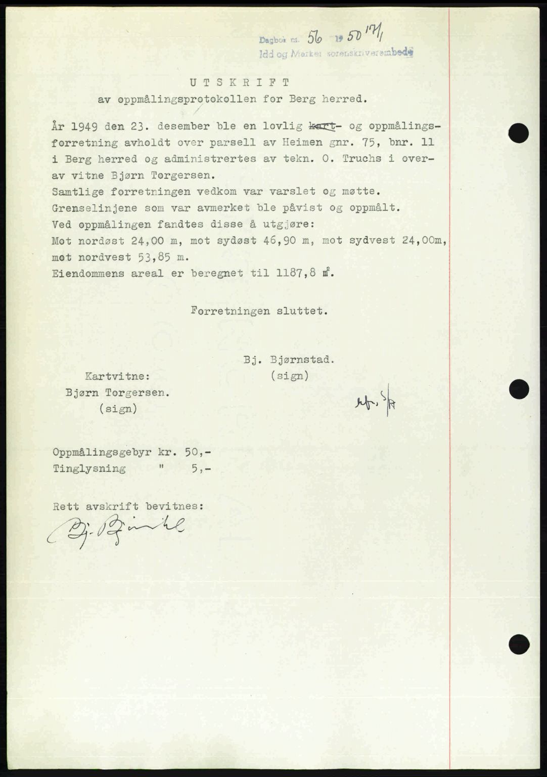 Idd og Marker sorenskriveri, AV/SAO-A-10283/G/Gb/Gbb/L0013: Mortgage book no. A13, 1949-1950, Diary no: : 56/1950