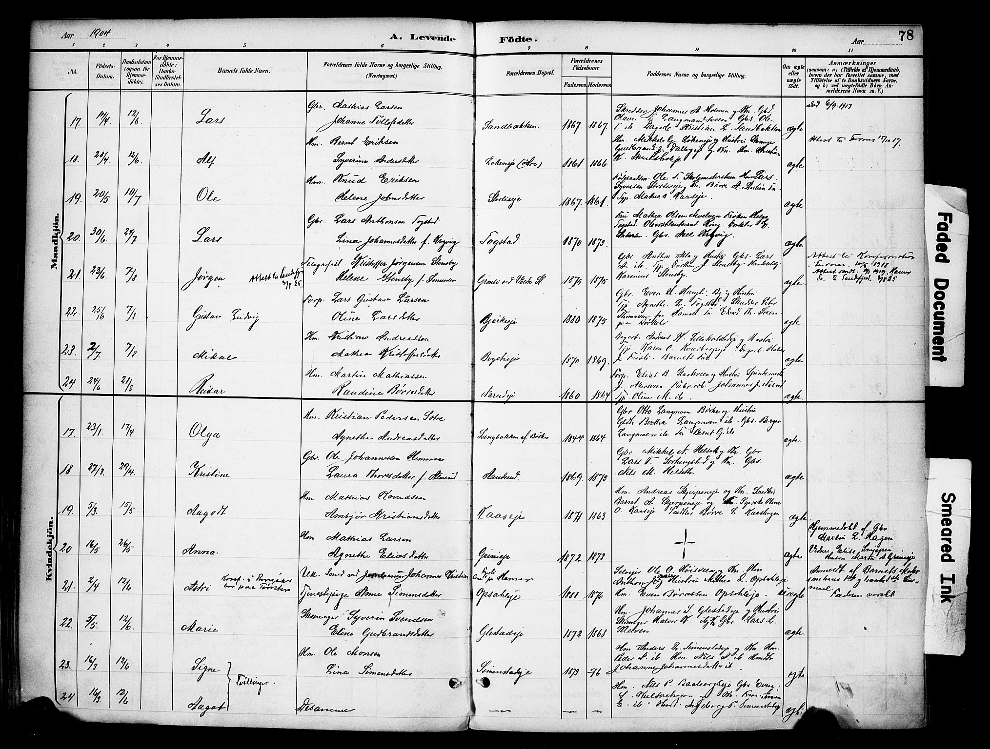 Ringsaker prestekontor, SAH/PREST-014/K/Ka/L0016: Parish register (official) no. 16, 1891-1904, p. 78