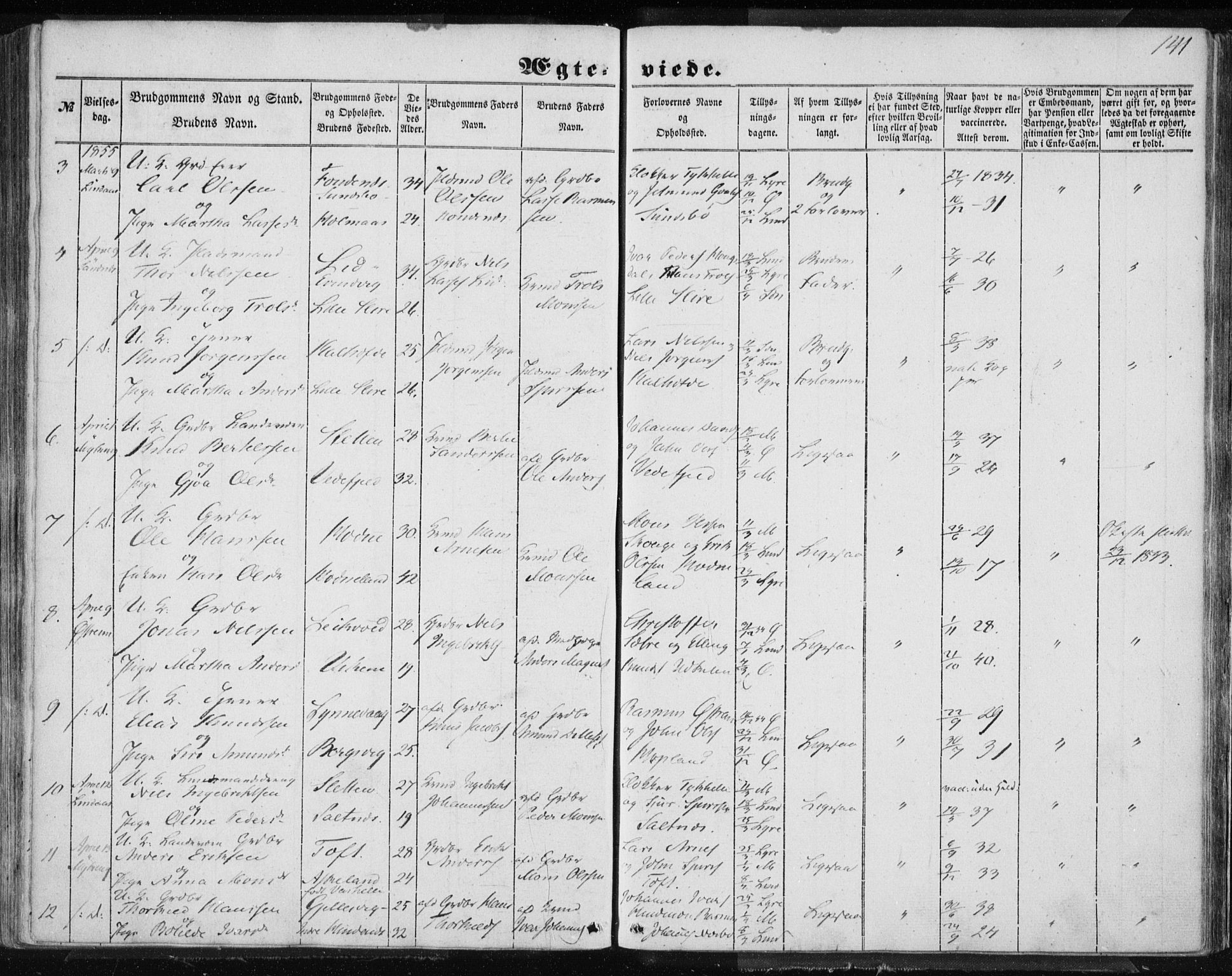 Lindås Sokneprestembete, AV/SAB-A-76701/H/Haa/Haaa/L0013: Parish register (official) no. A 13, 1848-1862, p. 141