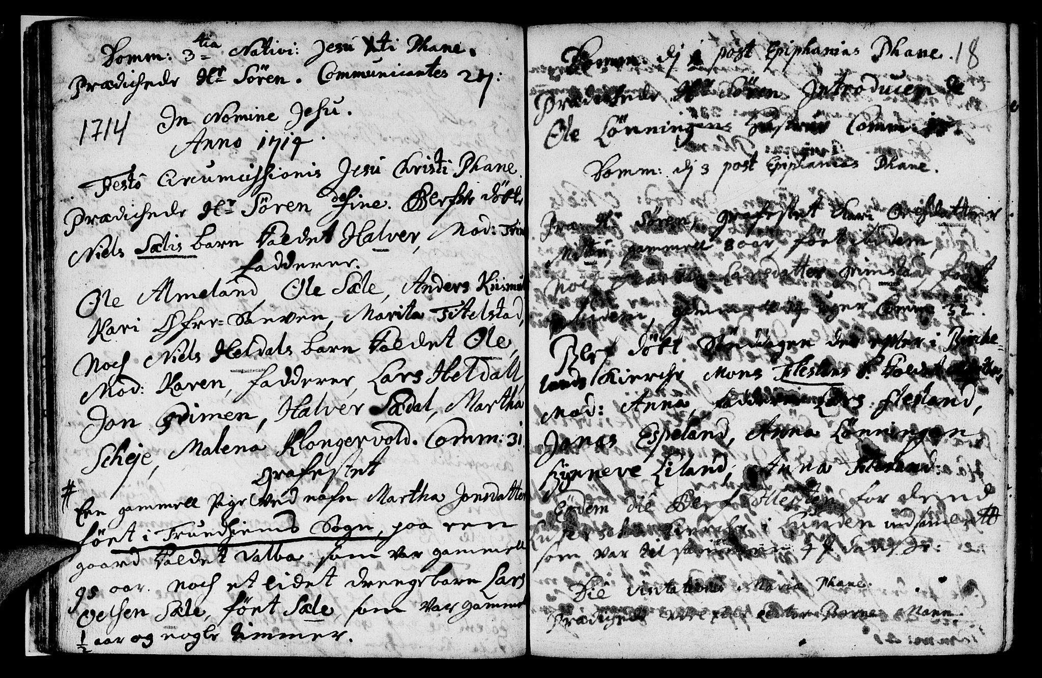 Fana Sokneprestembete, AV/SAB-A-75101/H/Haa/Haaa/L0001: Parish register (official) no. A 1, 1712-1719, p. 18