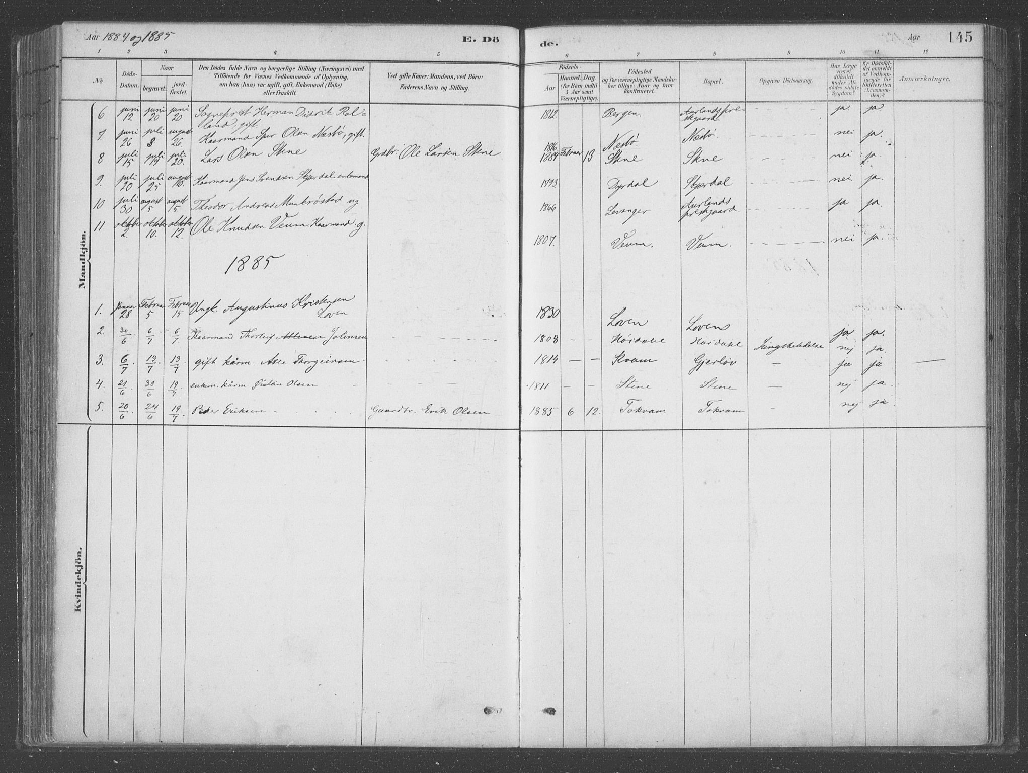 Aurland sokneprestembete, AV/SAB-A-99937/H/Ha/Hab/L0001: Parish register (official) no. B  1, 1880-1909, p. 145