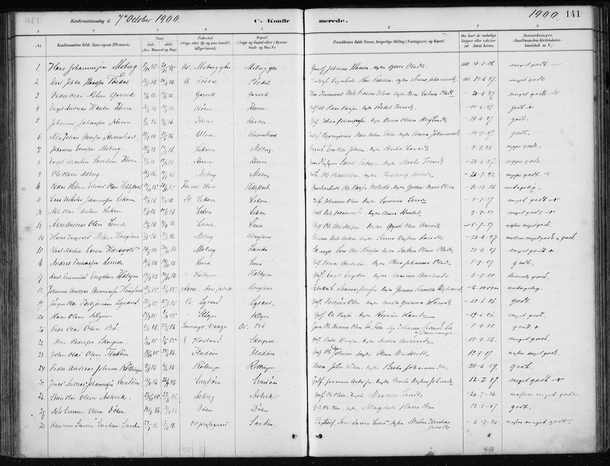 Os sokneprestembete, SAB/A-99929: Parish register (official) no. B 1, 1885-1902, p. 141