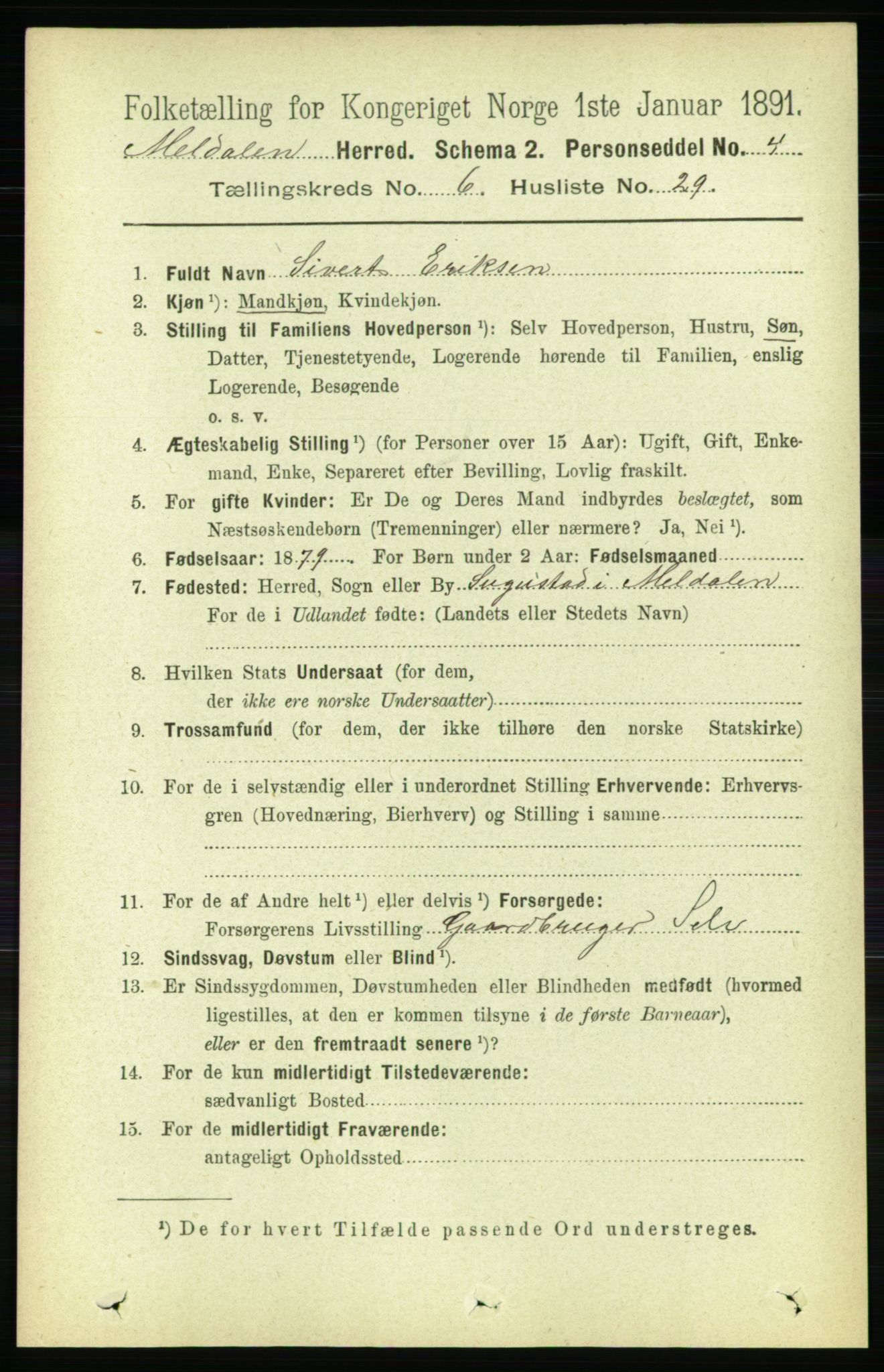 RA, 1891 census for 1636 Meldal, 1891, p. 3045