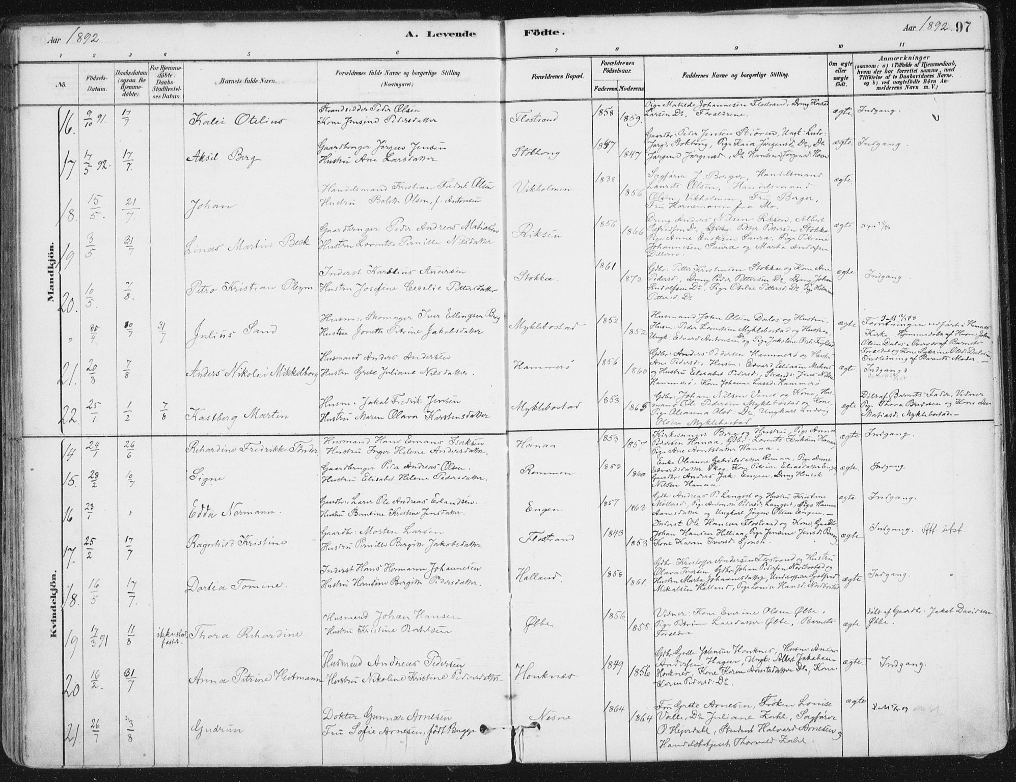 Ministerialprotokoller, klokkerbøker og fødselsregistre - Nordland, SAT/A-1459/838/L0552: Parish register (official) no. 838A10, 1880-1910, p. 97