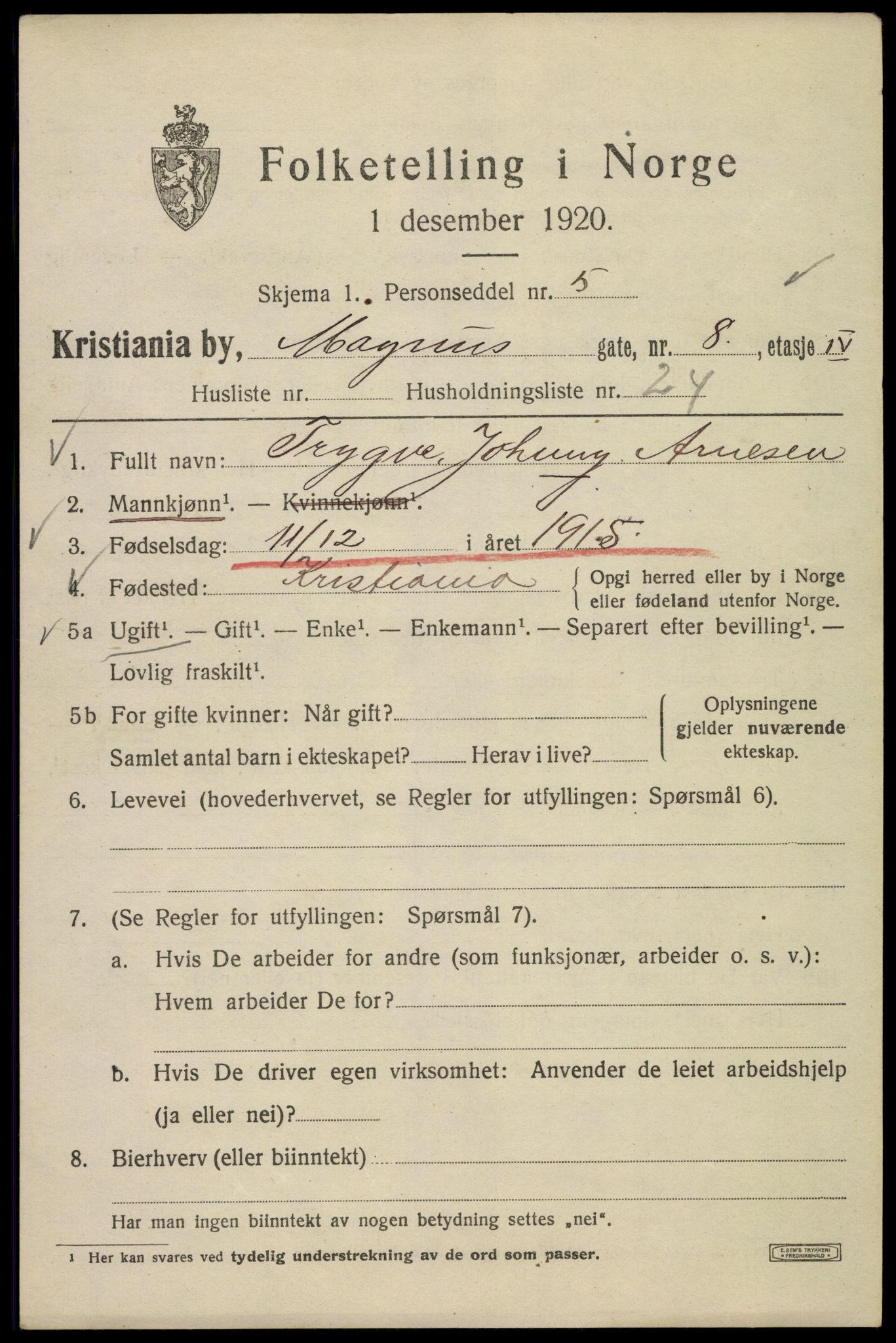 SAO, 1920 census for Kristiania, 1920, p. 371483