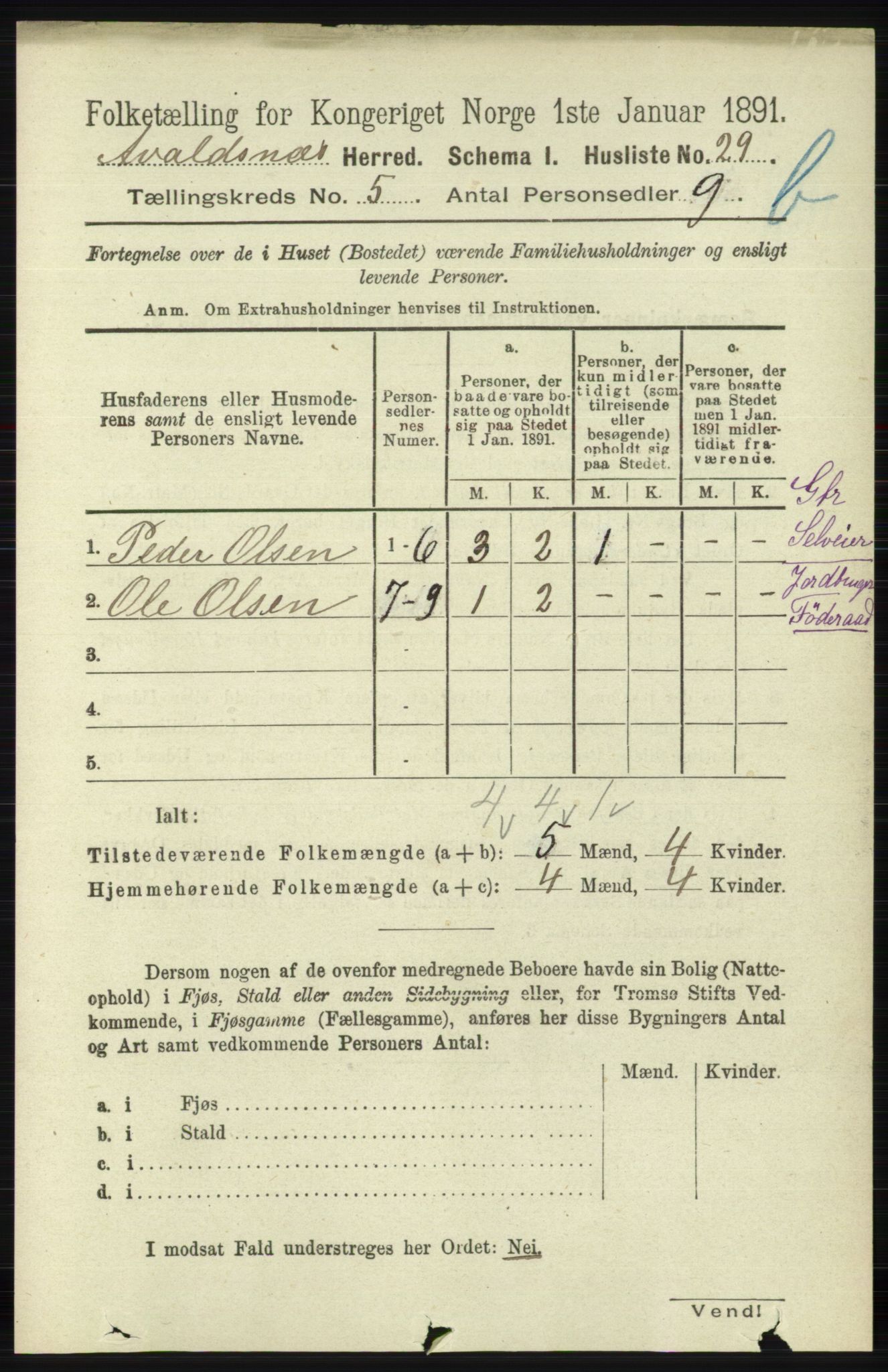 RA, 1891 census for 1147 Avaldsnes, 1891, p. 3017