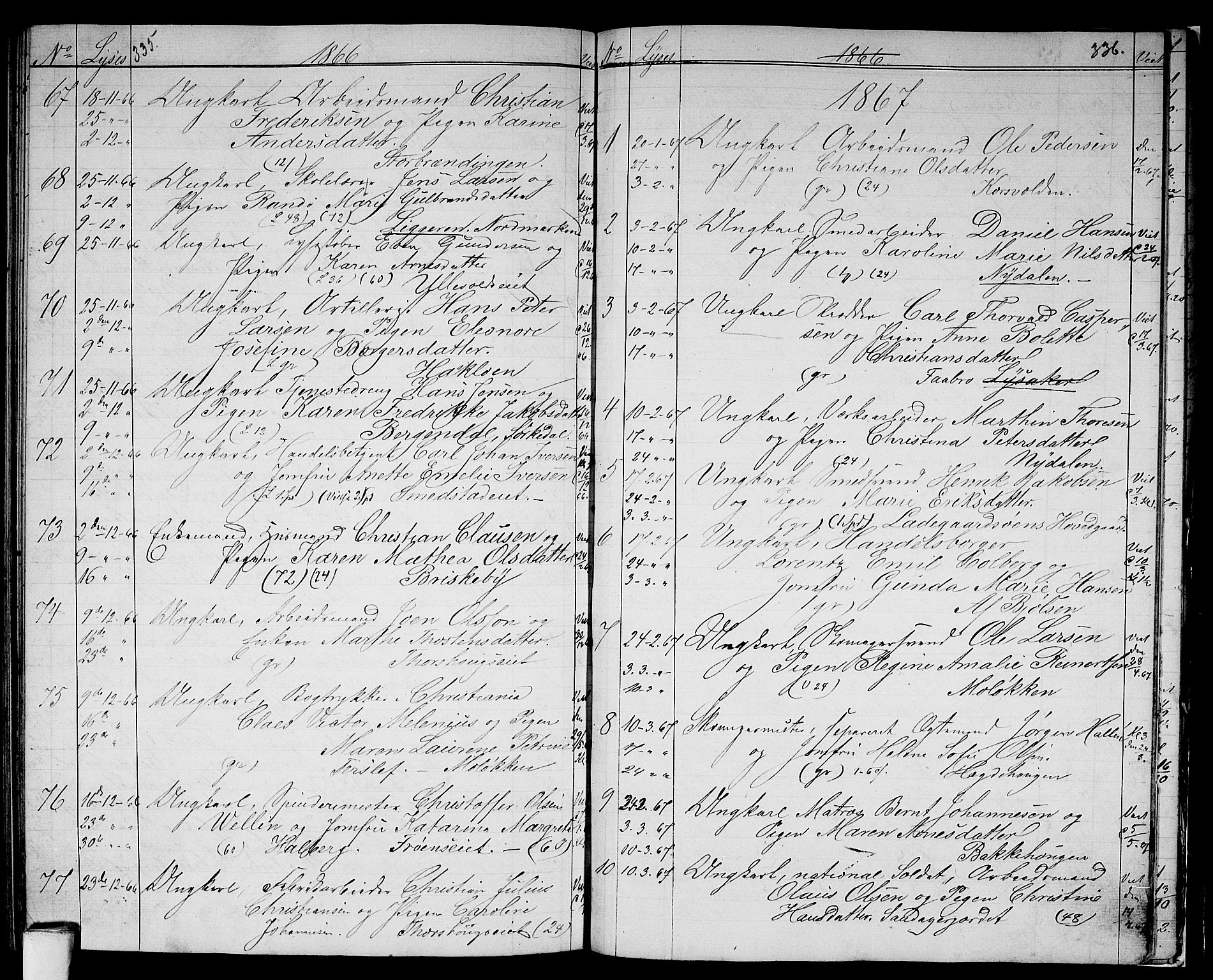 Vestre Aker prestekontor Kirkebøker, SAO/A-10025/G/Ga/L0001: Parish register (copy) no. I 1, 1859-1871, p. 335-336