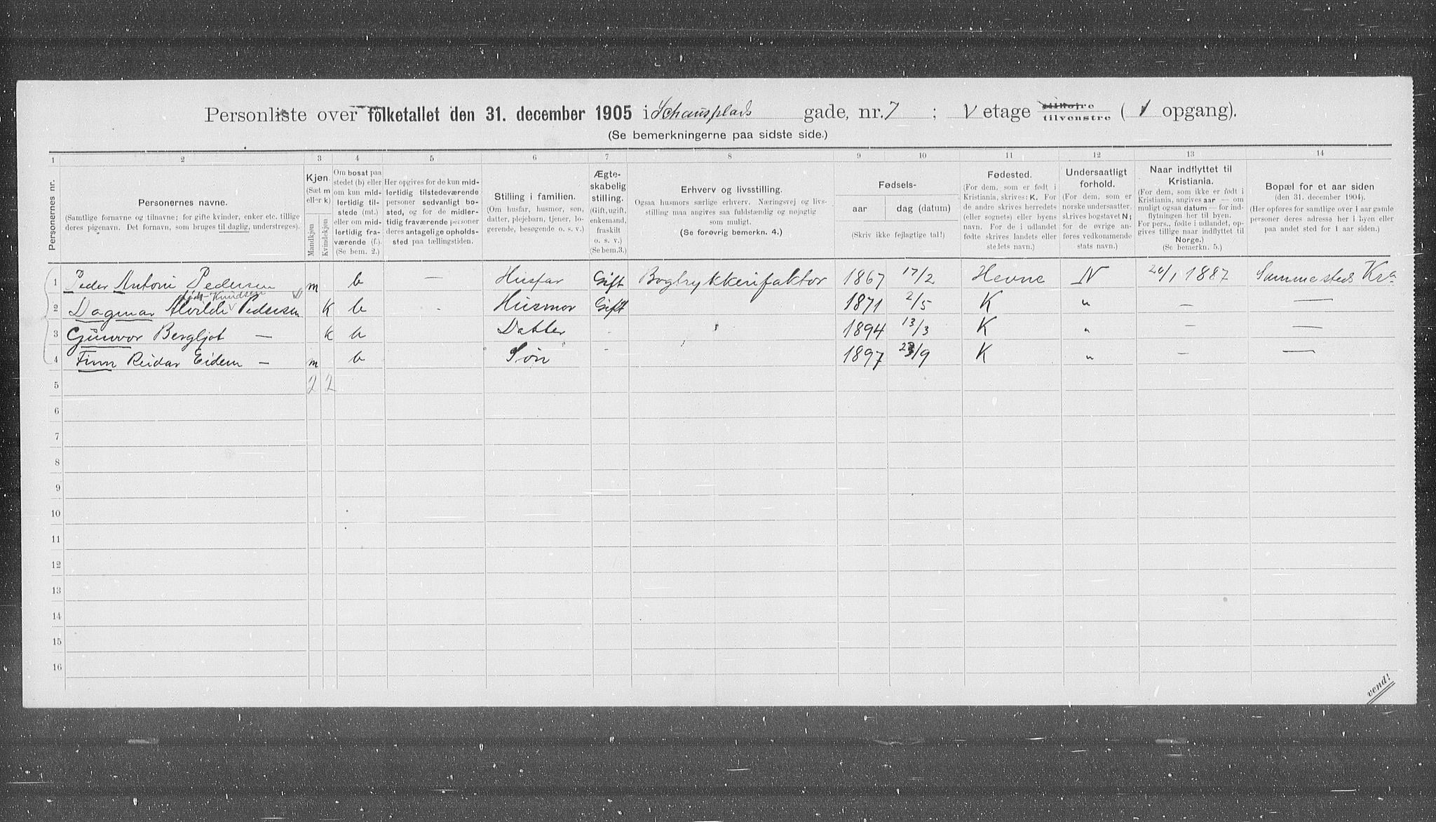 OBA, Municipal Census 1905 for Kristiania, 1905, p. 47035