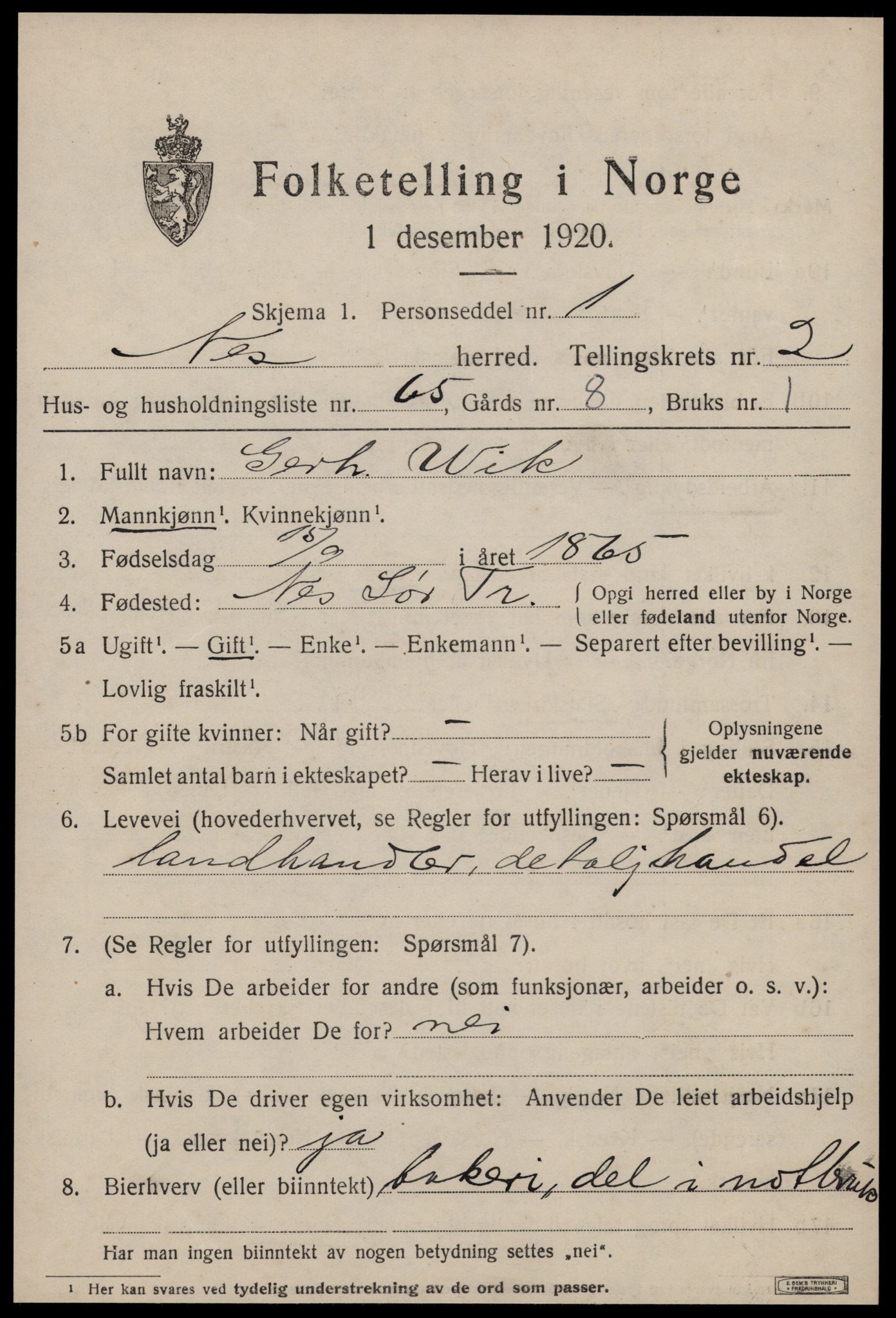 SAT, 1920 census for Nes (ST), 1920, p. 1361