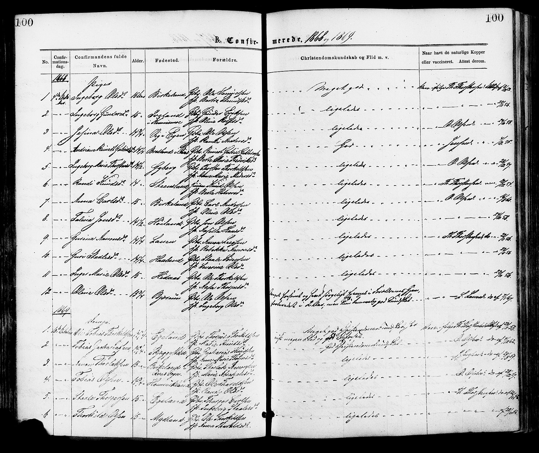 Hægebostad sokneprestkontor, AV/SAK-1111-0024/F/Fa/Faa/L0005: Parish register (official) no. A 5, 1864-1886, p. 100