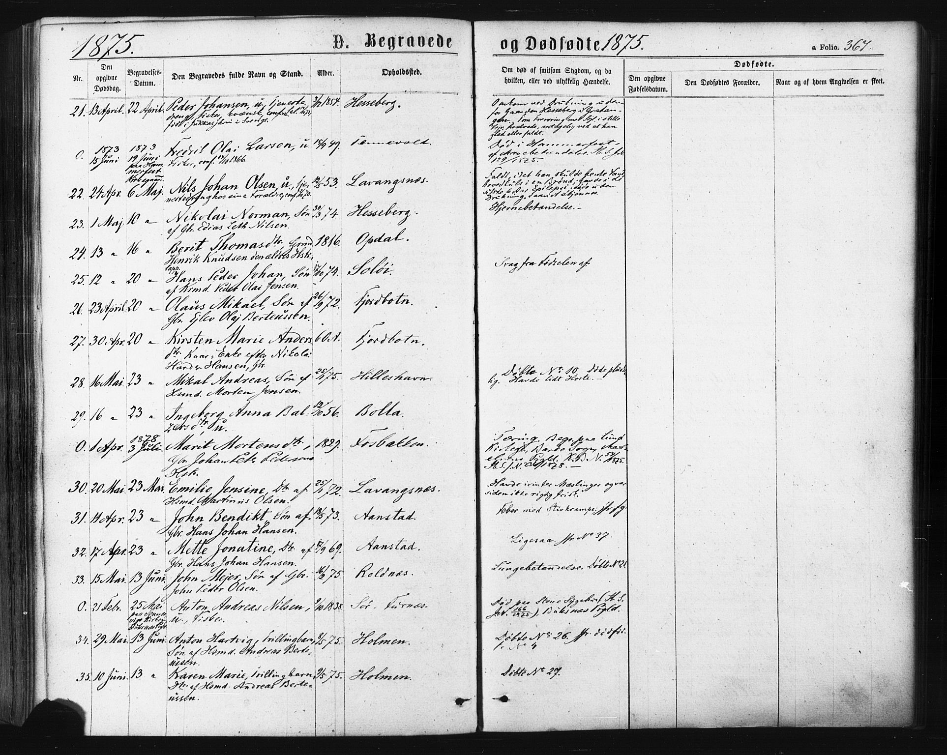 Ibestad sokneprestembete, SATØ/S-0077/H/Ha/Haa/L0010kirke: Parish register (official) no. 10, 1869-1879, p. 367