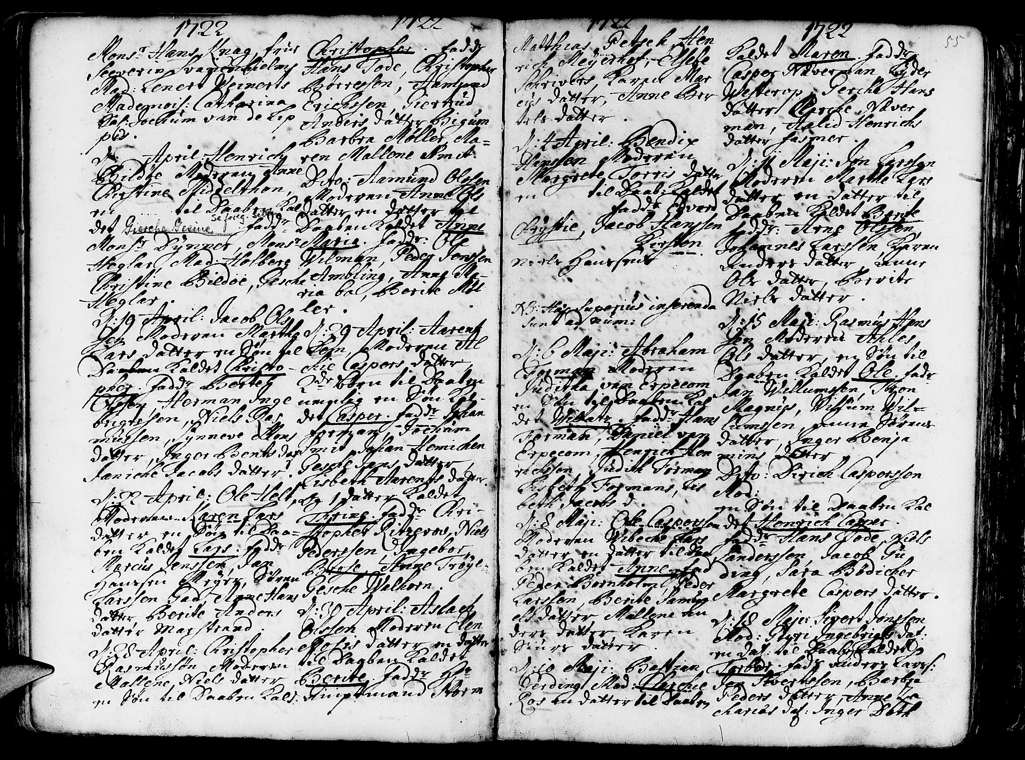 Nykirken Sokneprestembete, AV/SAB-A-77101/H/Haa/L0003: Parish register (official) no. A 3, 1717-1764, p. 55