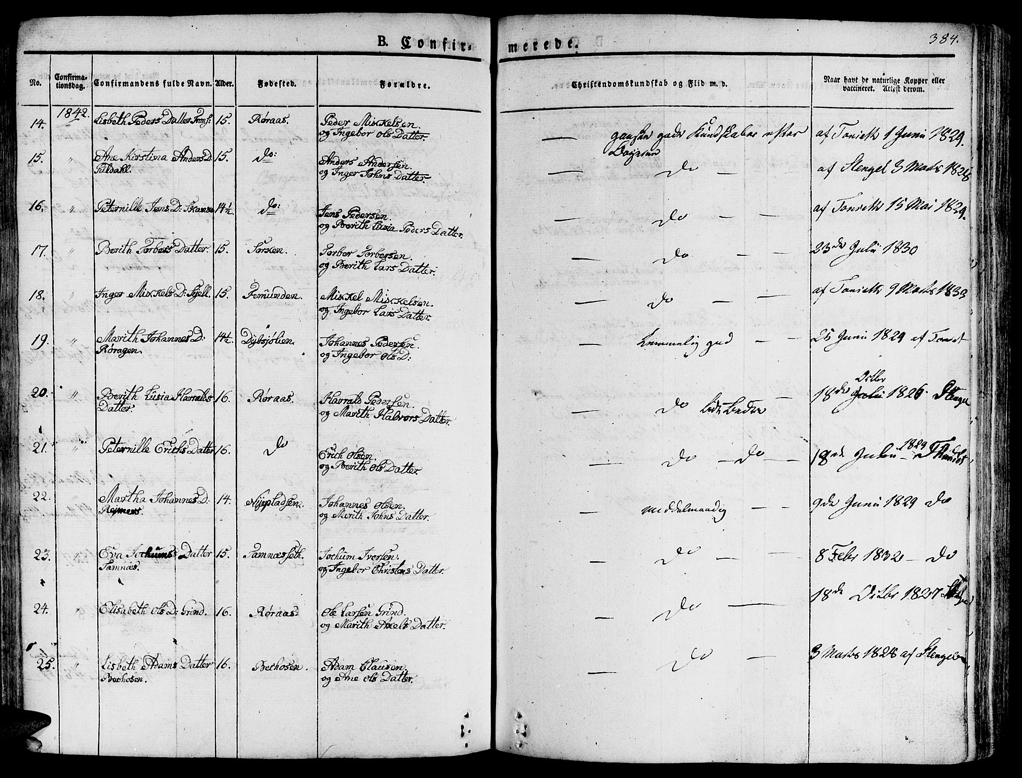 Ministerialprotokoller, klokkerbøker og fødselsregistre - Sør-Trøndelag, AV/SAT-A-1456/681/L0930: Parish register (official) no. 681A08, 1829-1844, p. 384